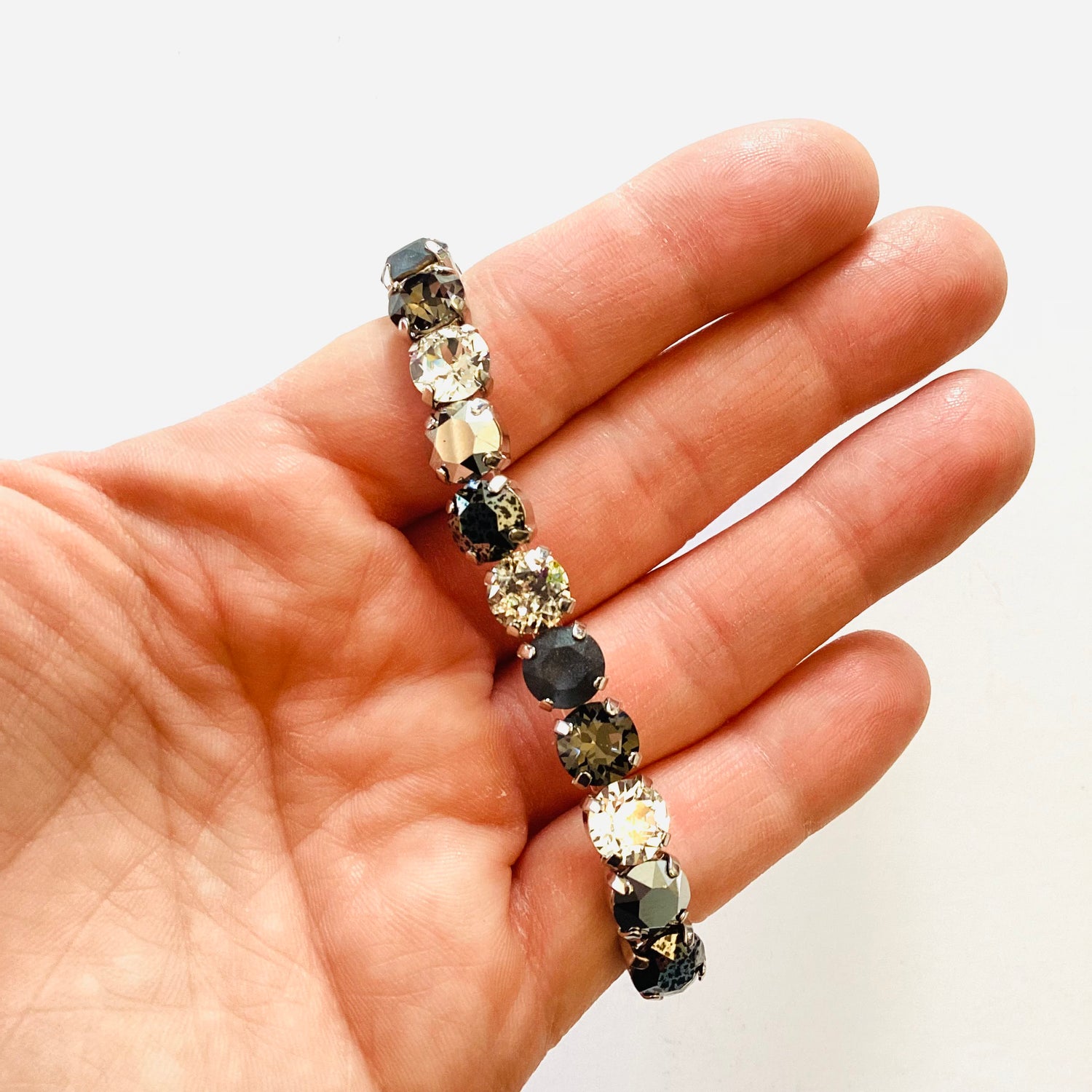 8mm Diamonds Stretch Bracelet in Black/Silver Hues
