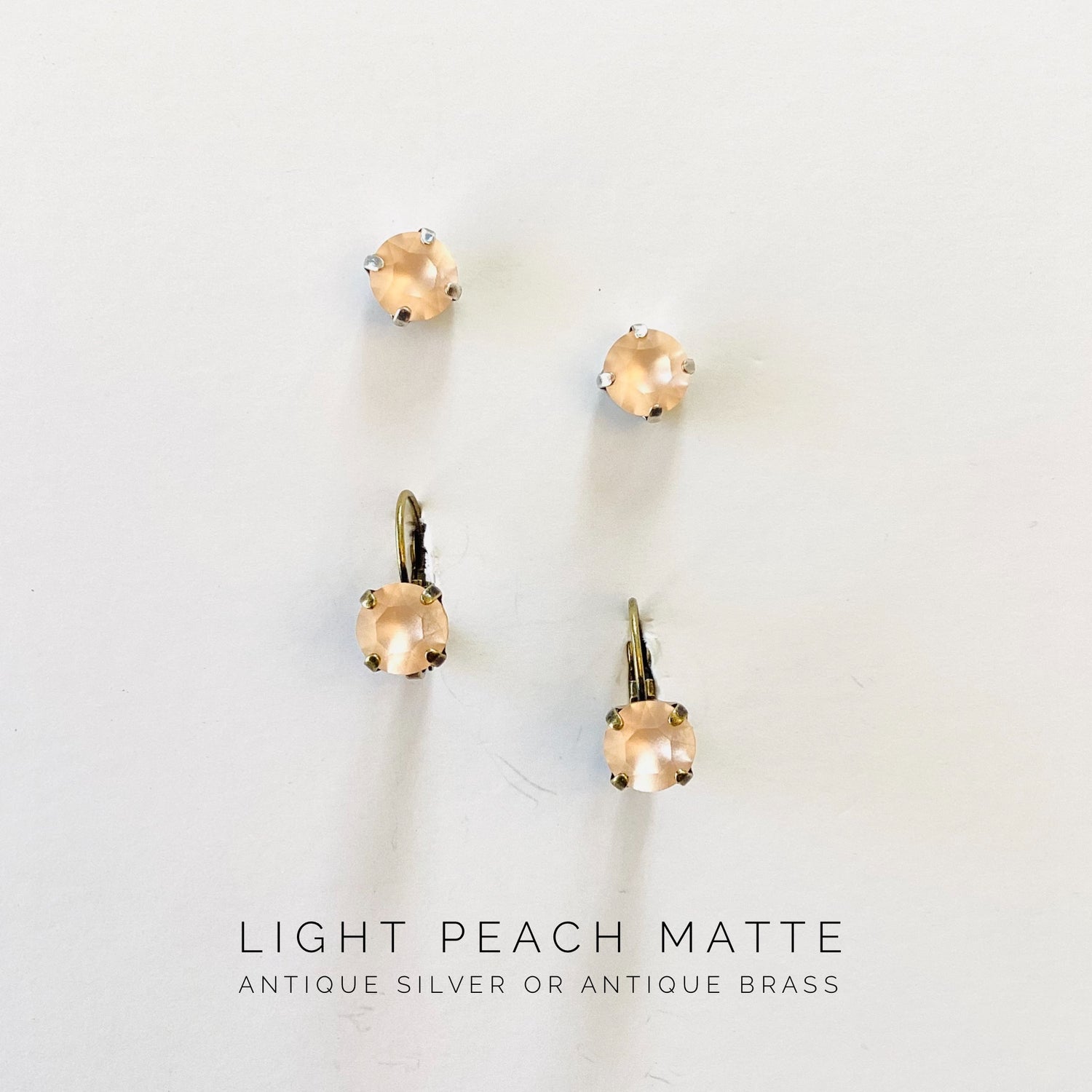 8mm Drop OR Post in Light Peach Matte {Antique Silver or Antique Brass Metal}