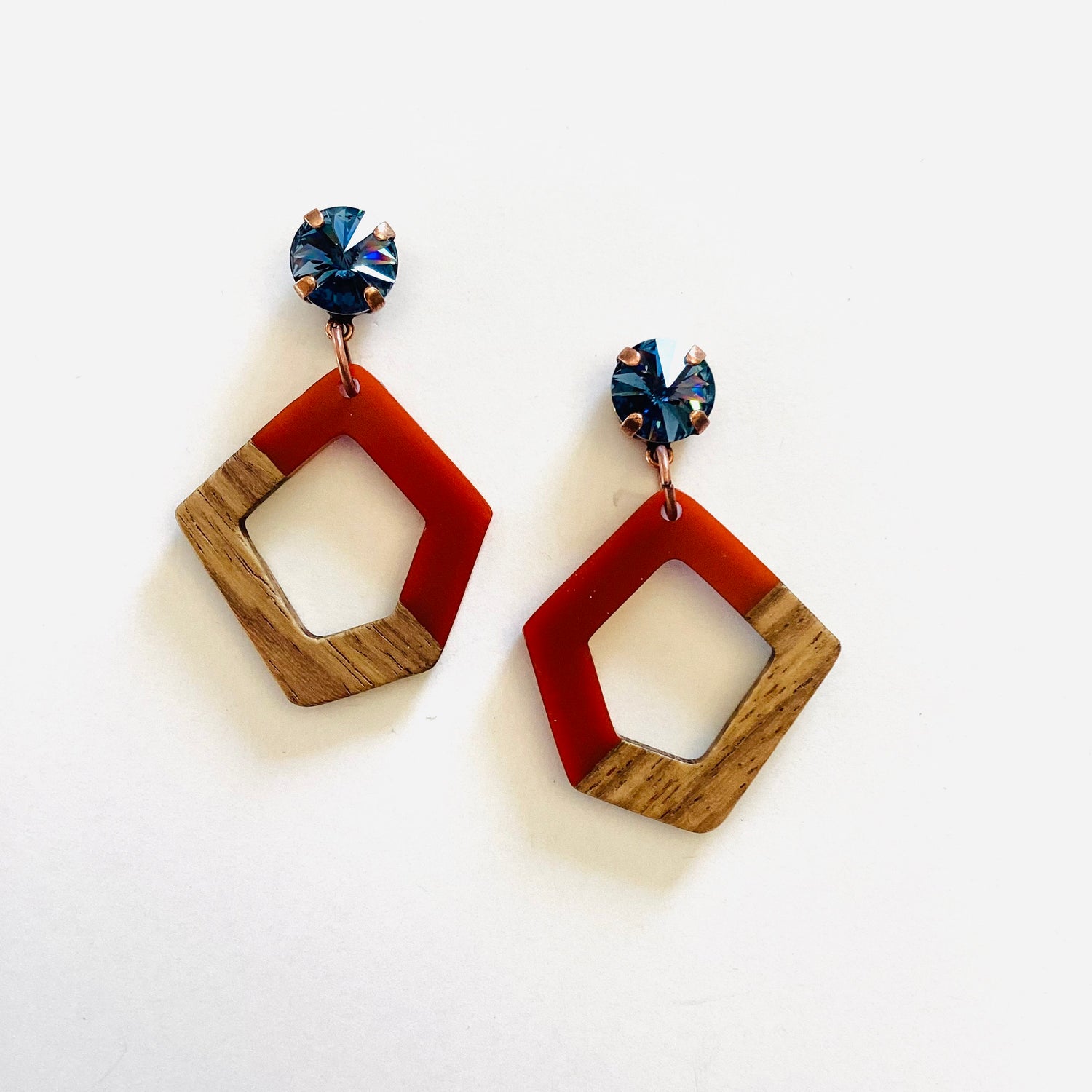 Orange Mahogany Wood Earrings