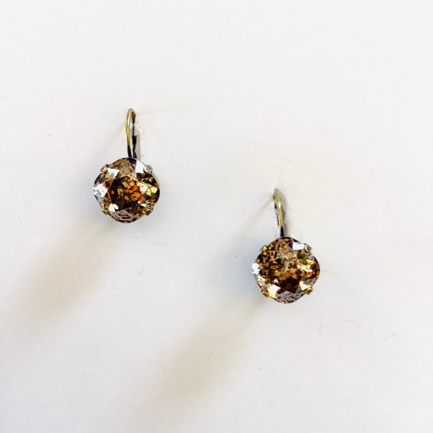 12mm Square Cushion Drop Earring in Light Colorado Topaz Silver Patina