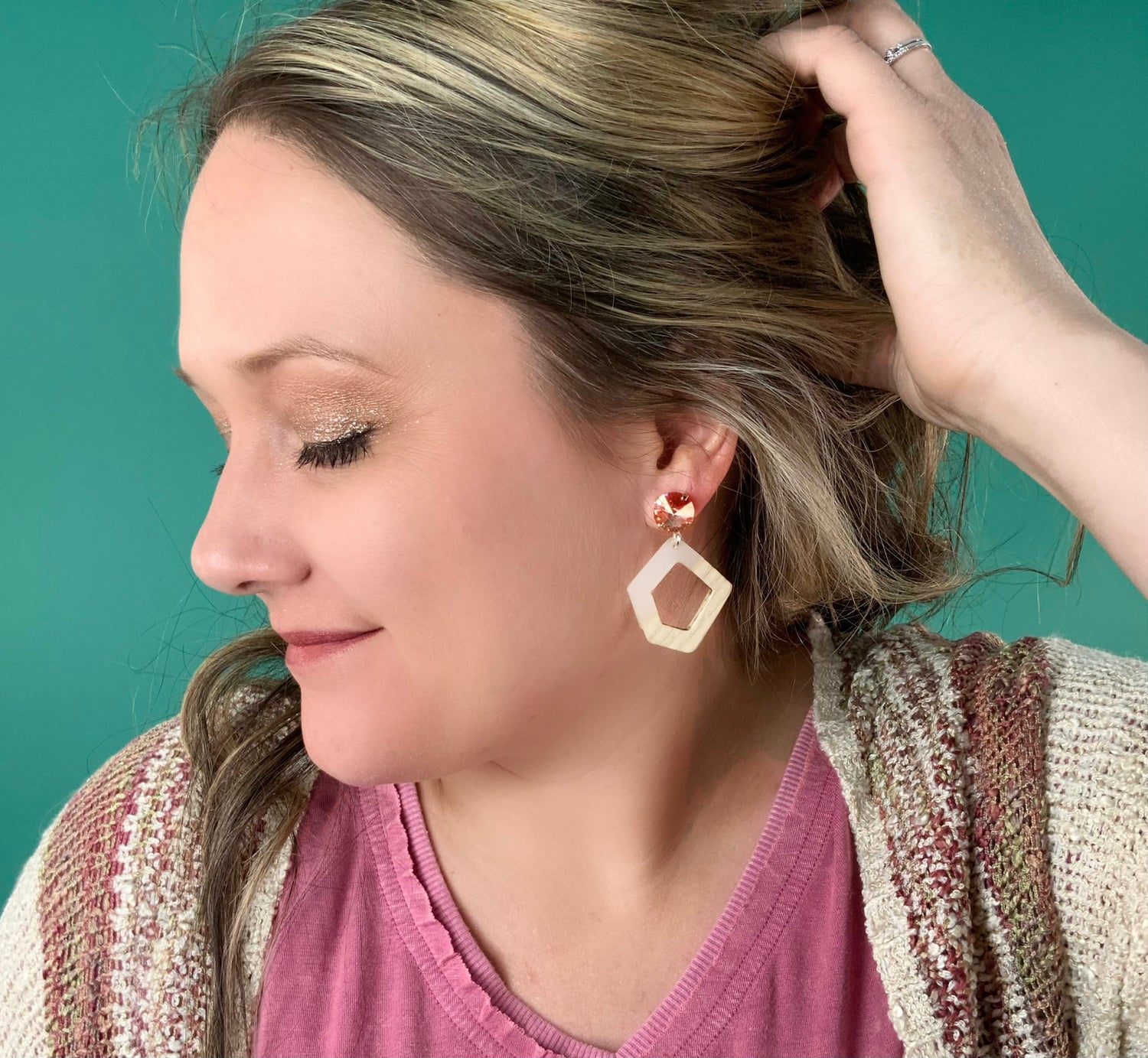 Light Rose Champagne Wood Geometric Earrings