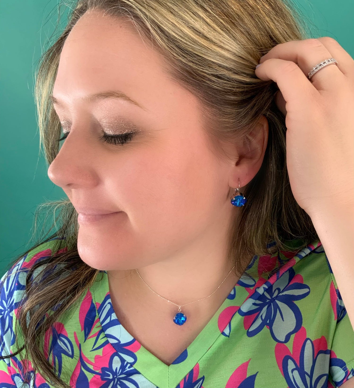 12mm Square Cushion Necklace in Royal Blue DeLite