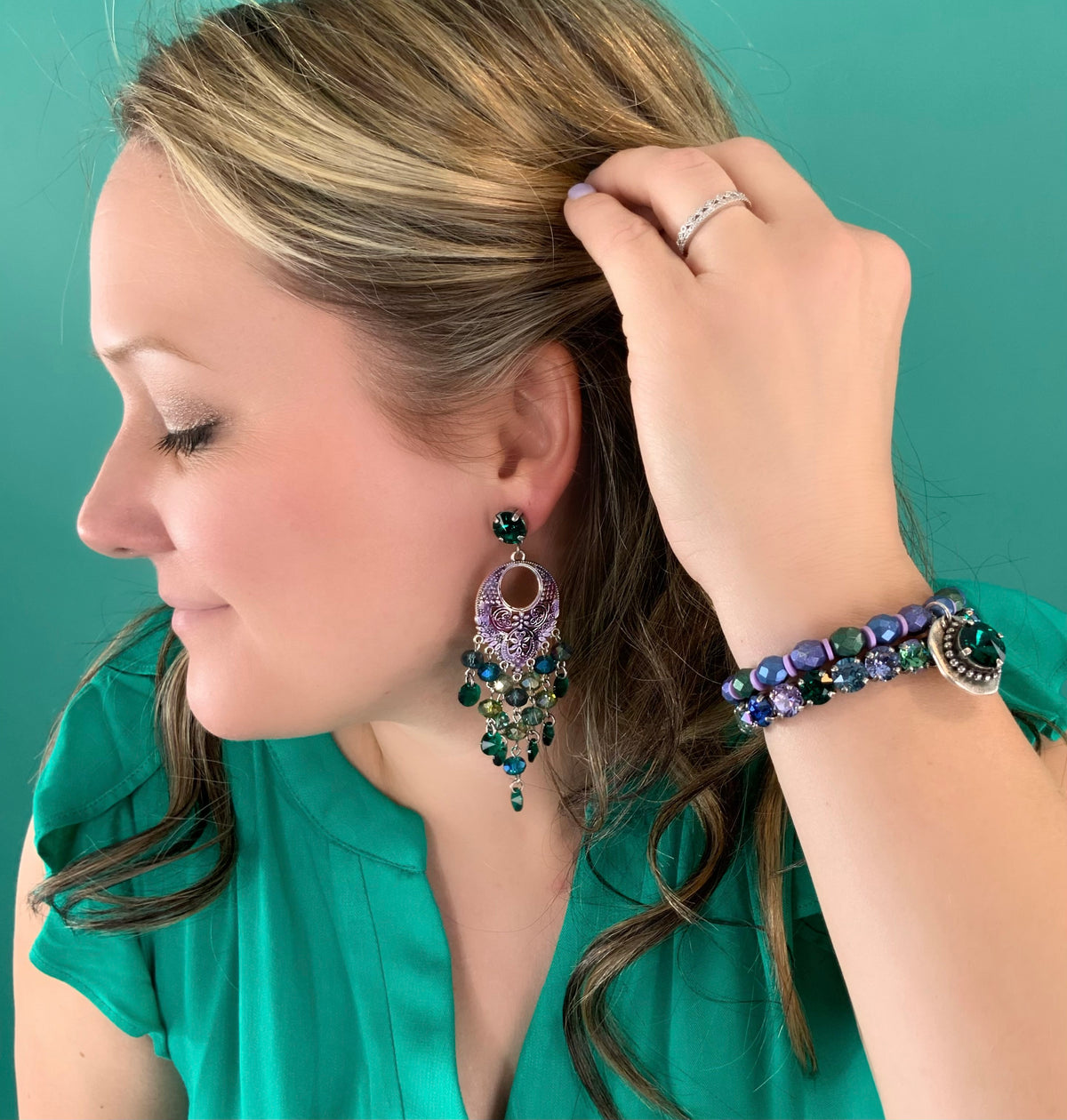 Chandlier Statement Earrings in Peacock - KaraMarie
