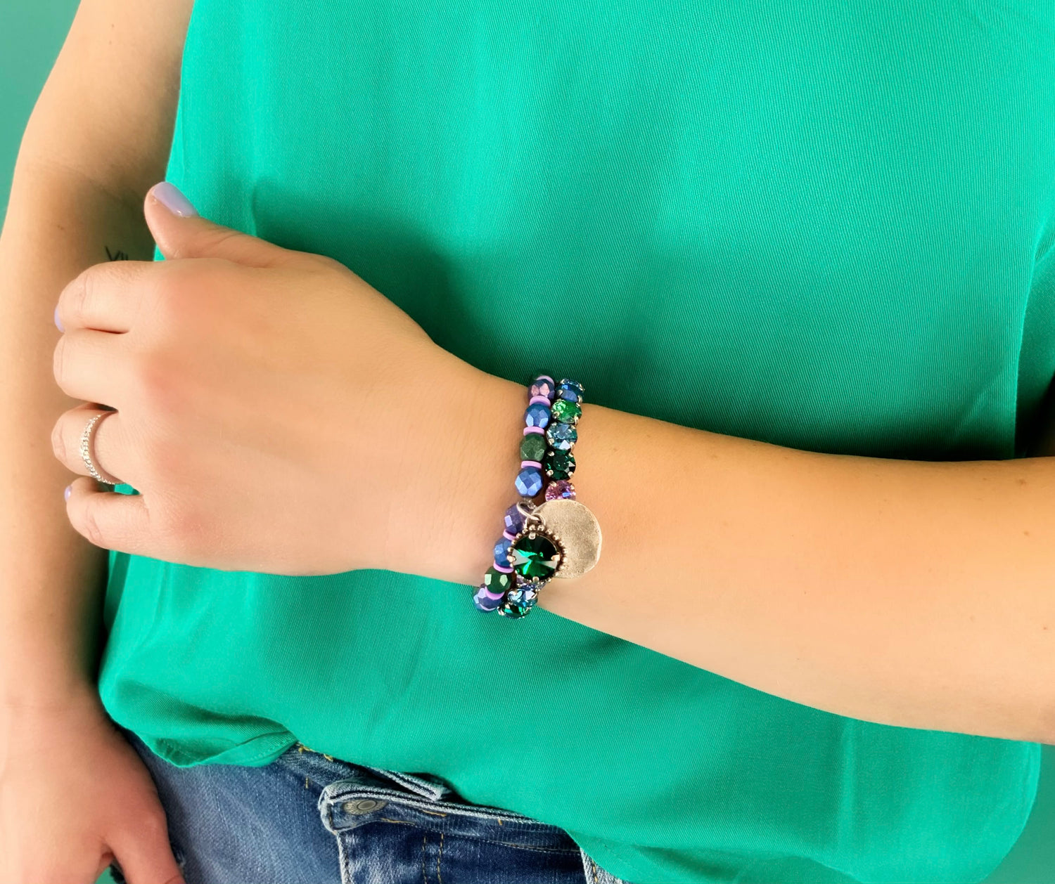 Diamonds Stretch Bracelet in Peacock - KaraMarie