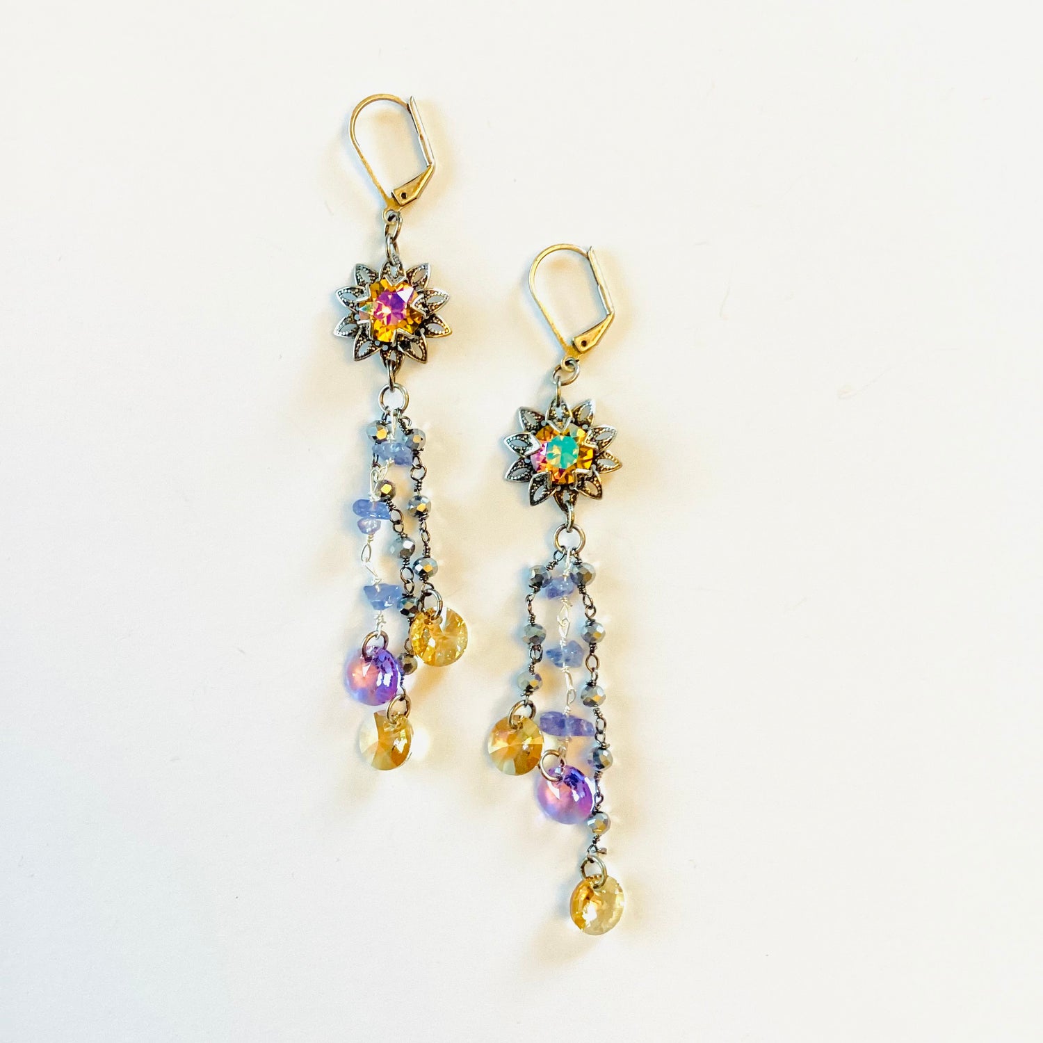 Vintage Flower Fringe Earrings in Sunflower Glacier Blue