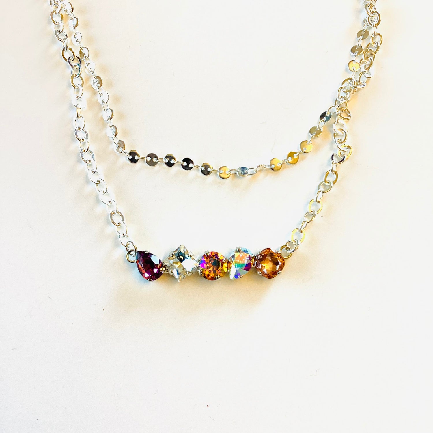 Double Strand Bar Cluster Mix Stone Necklace in Sunflower Glacier Blue