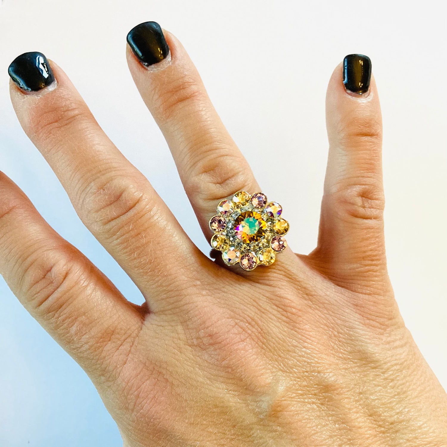 Sunburst Flower Ring in Sunflower Glacier Blue - KaraMarie