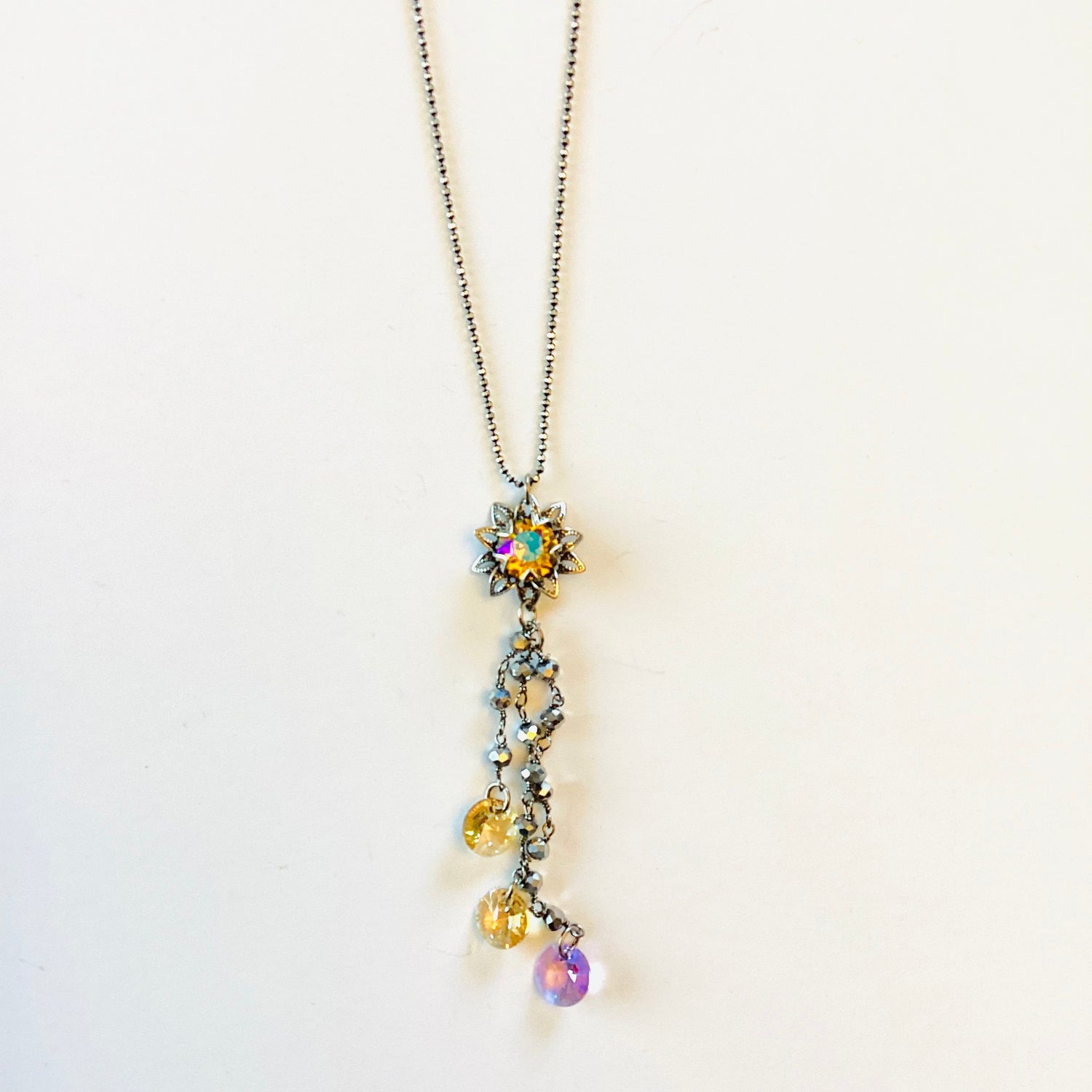 Vintage Flower Fringe Necklace in Sunflower Glacier Blue