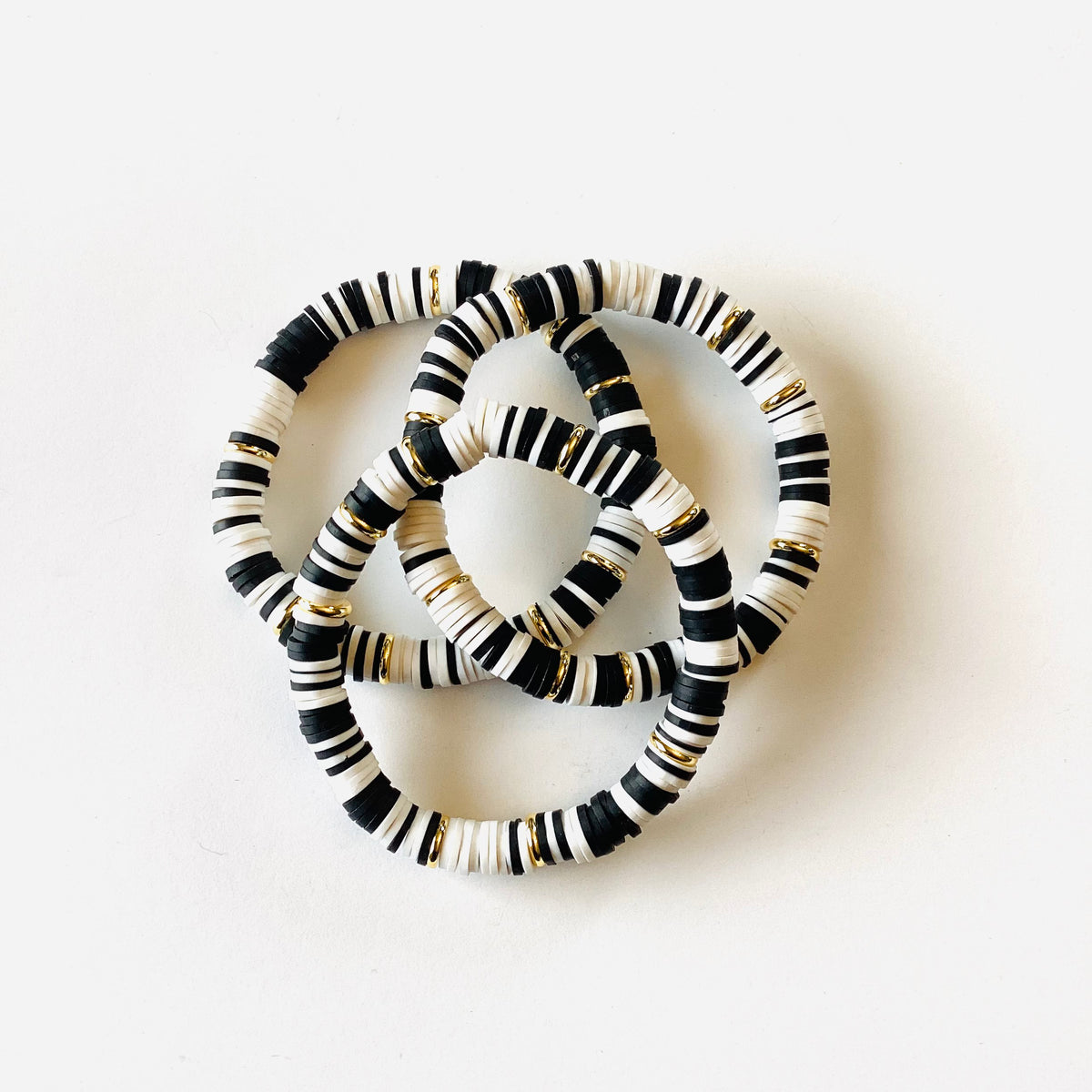 Black + White Heishi Stretch Bracelet {NO CHARM} - KaraMarie