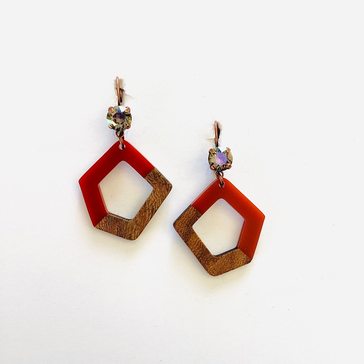Orange Geometric Wood Earrings