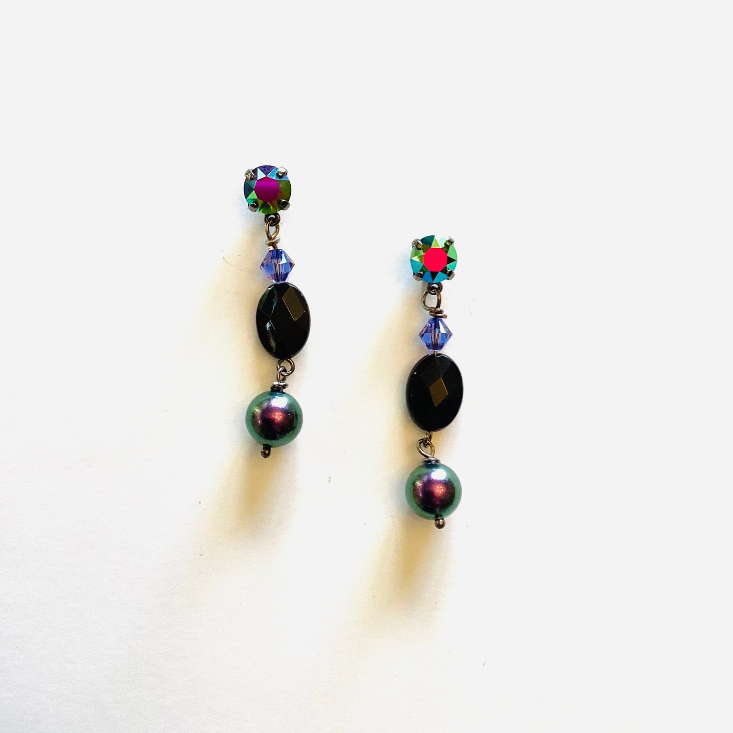 Beaded Drop Earrings in Metallic Medium Vitrail