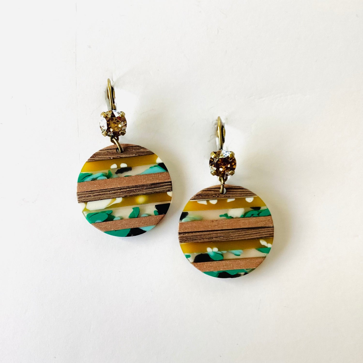 Striped Wood Earrings in Light Colorado Topaz Silver Patina - KaraMarie