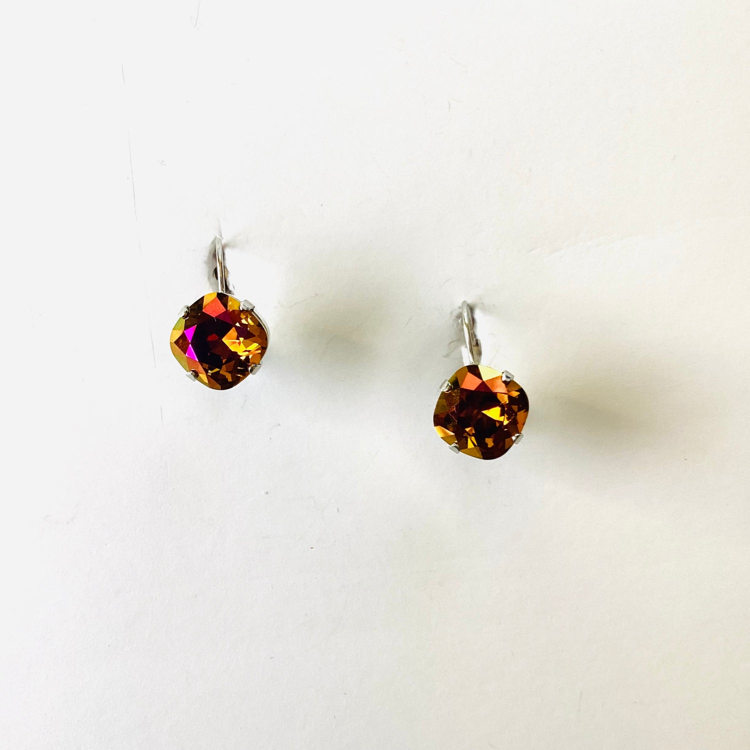 12mm Square Cushion Drop Earring in Mahogany