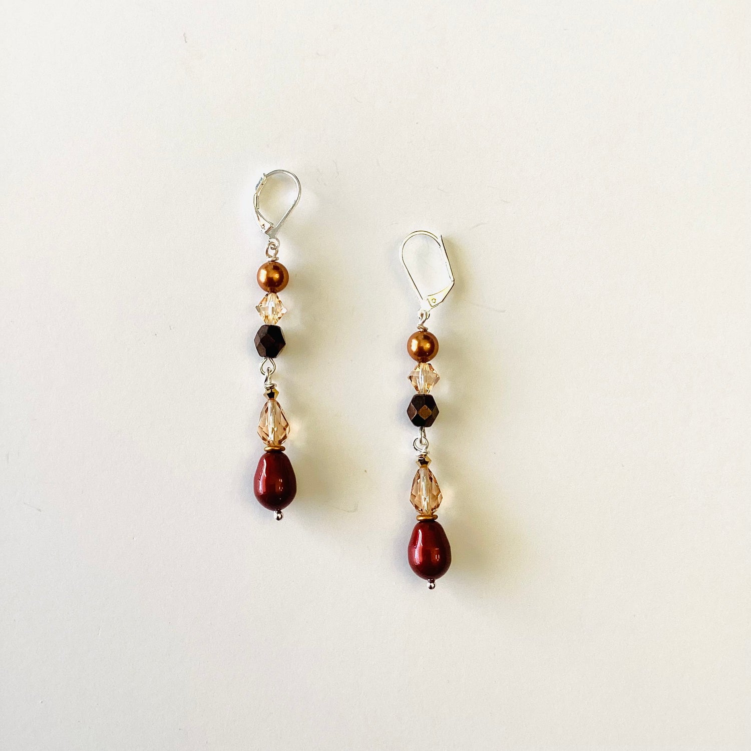 Simple Crystal + Pearl Drop Earrings in Fall Hues