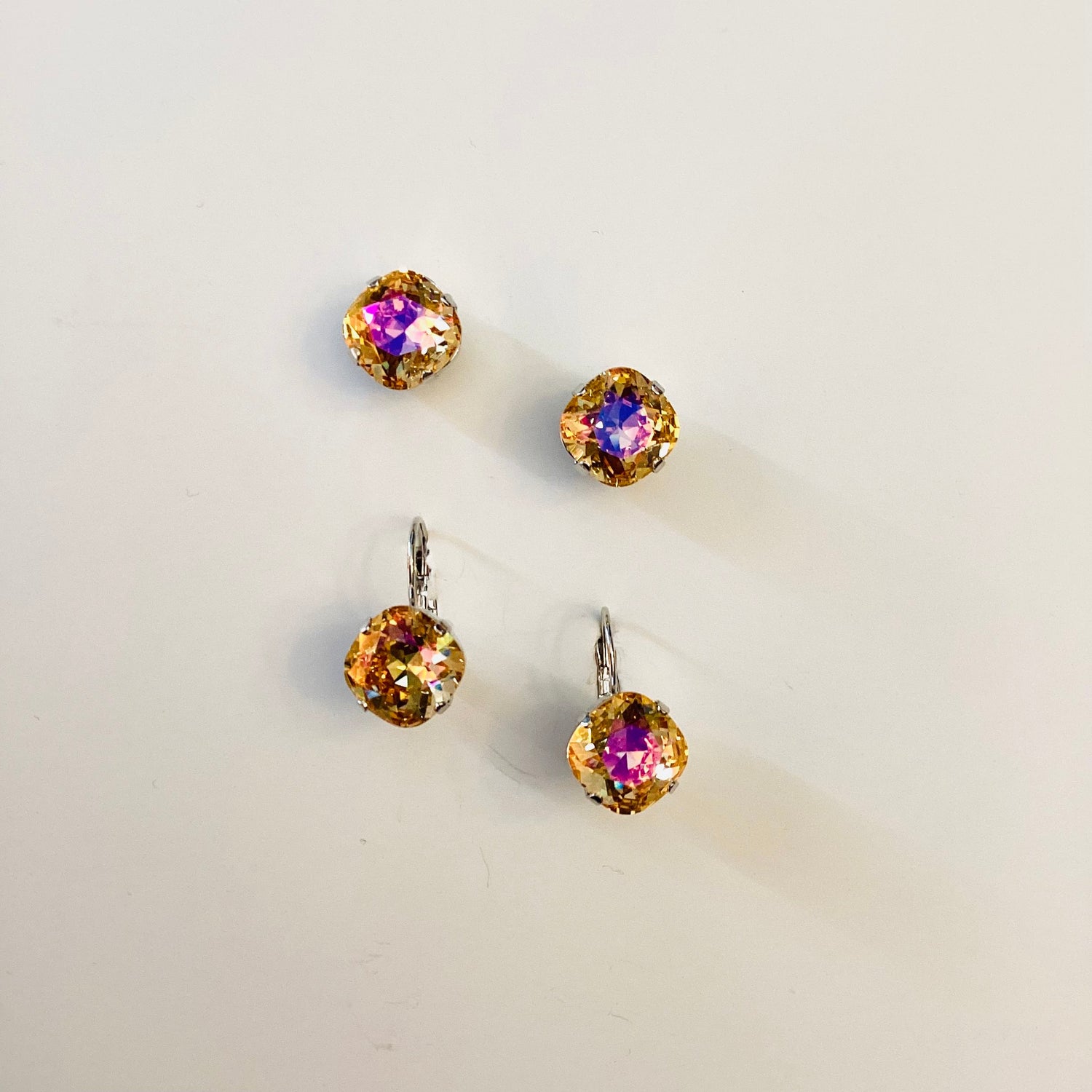 Square Cushion Drop Earrings - Brandy