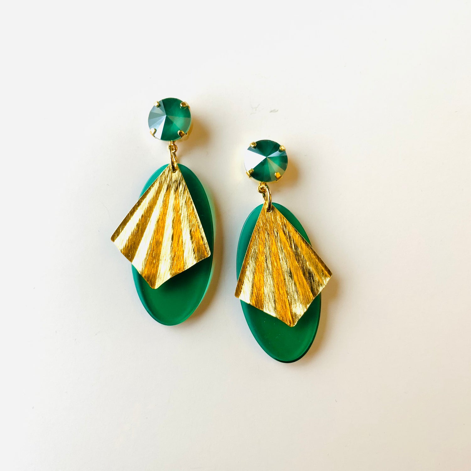 Green Gold Wave Earrings