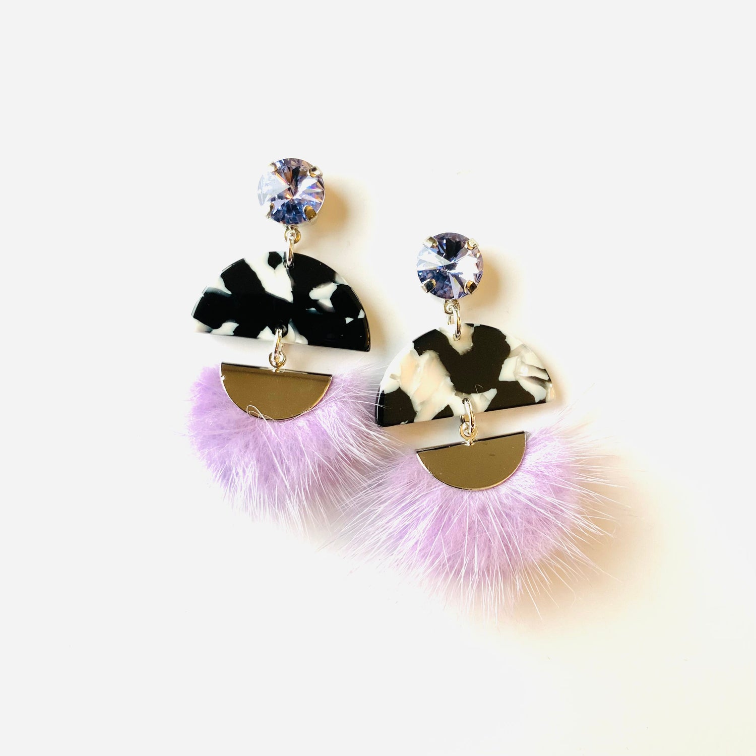 Purple Marble Faux Fur Earrings
