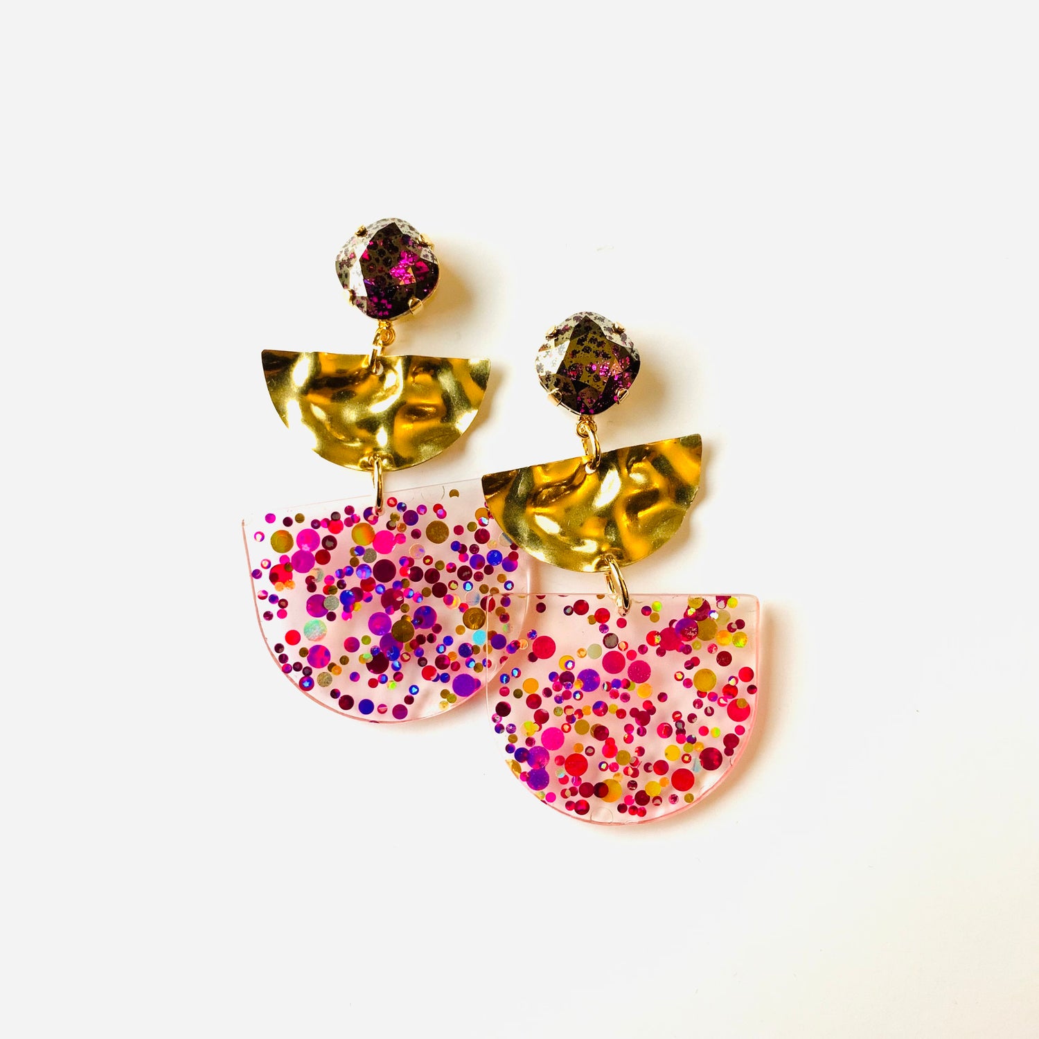 Fuchsia Crushed Golden Earrings