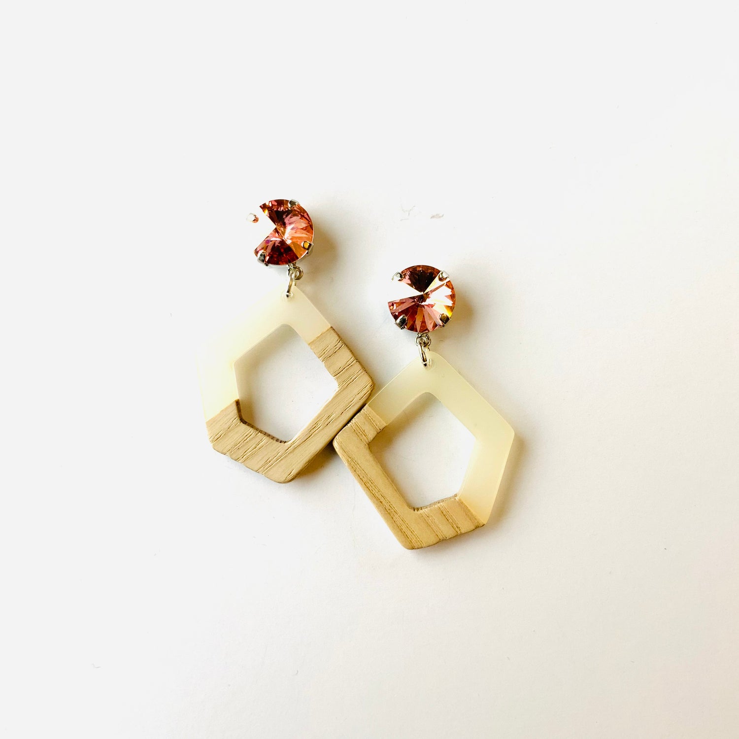 Light Rose Champagne Wood Geometric Earrings