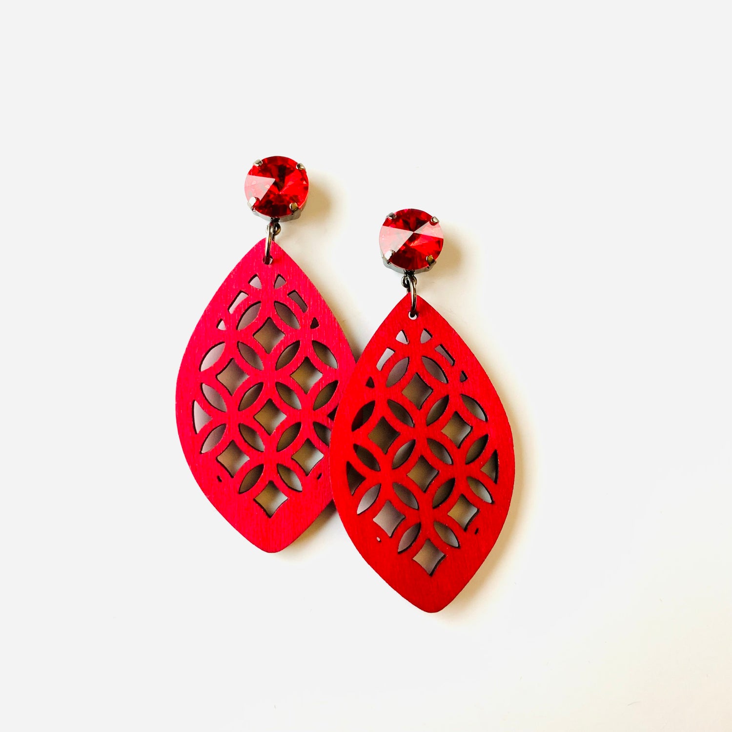 Red Ornate Wood Earring