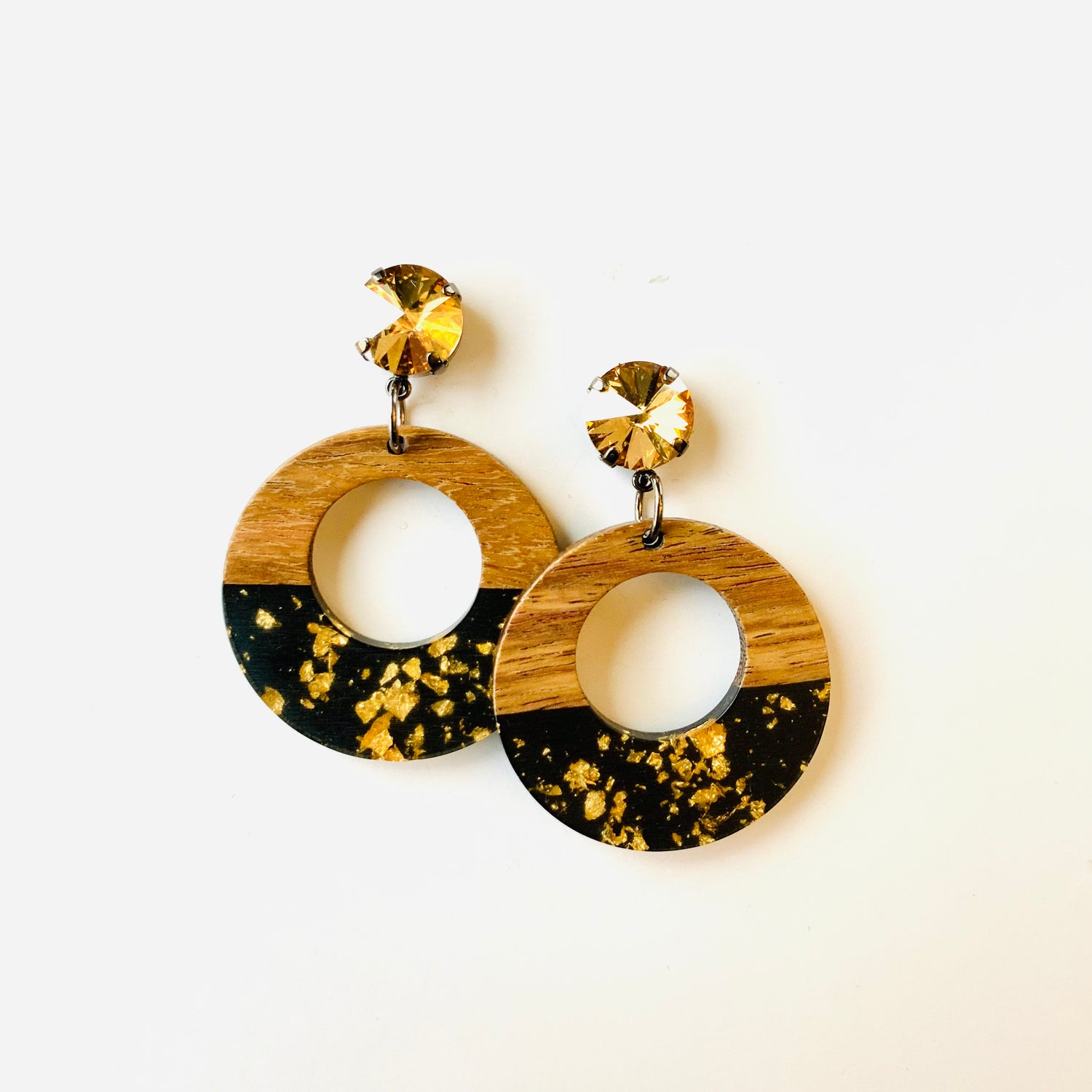 Gold Confetti Wood Drop Earring
