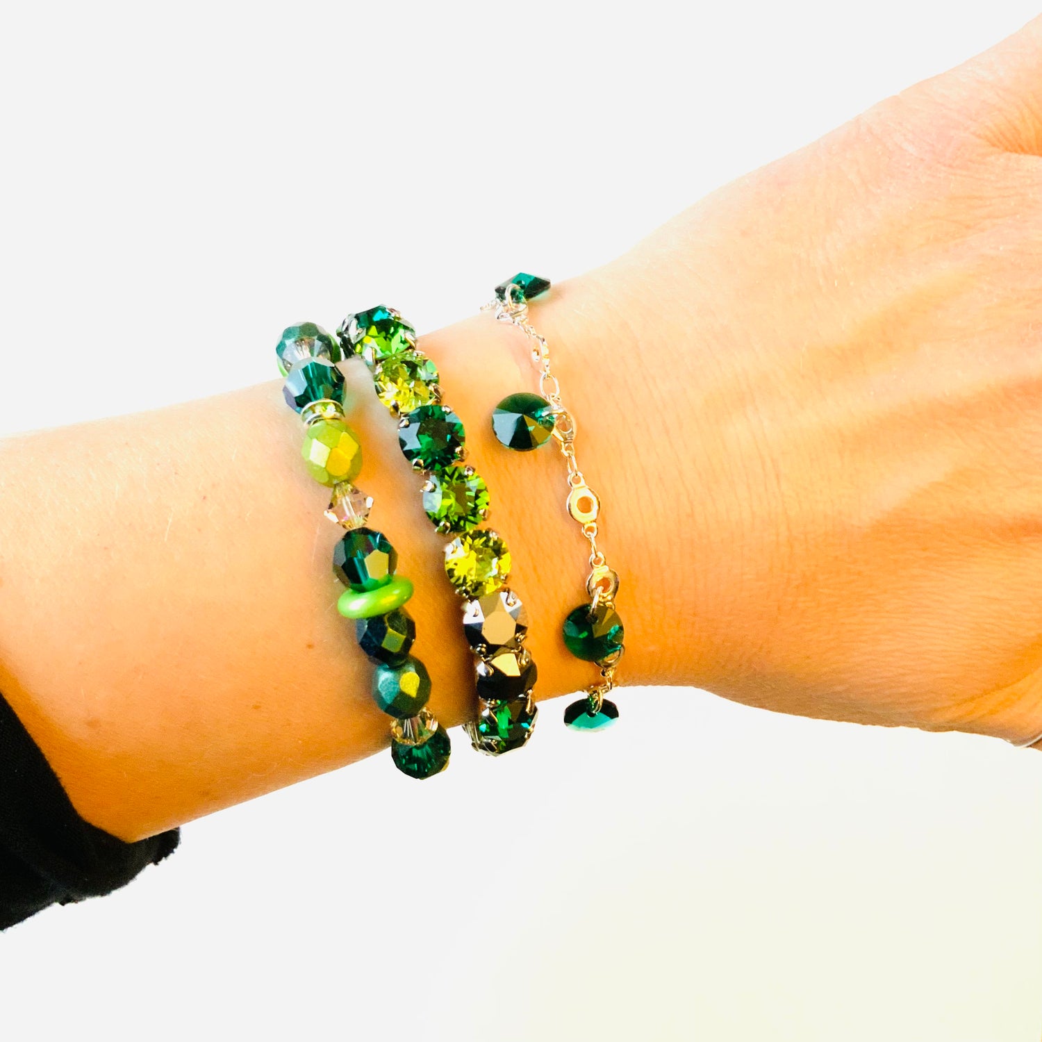 Diamonds Stretch Bracelet in Green Hues
