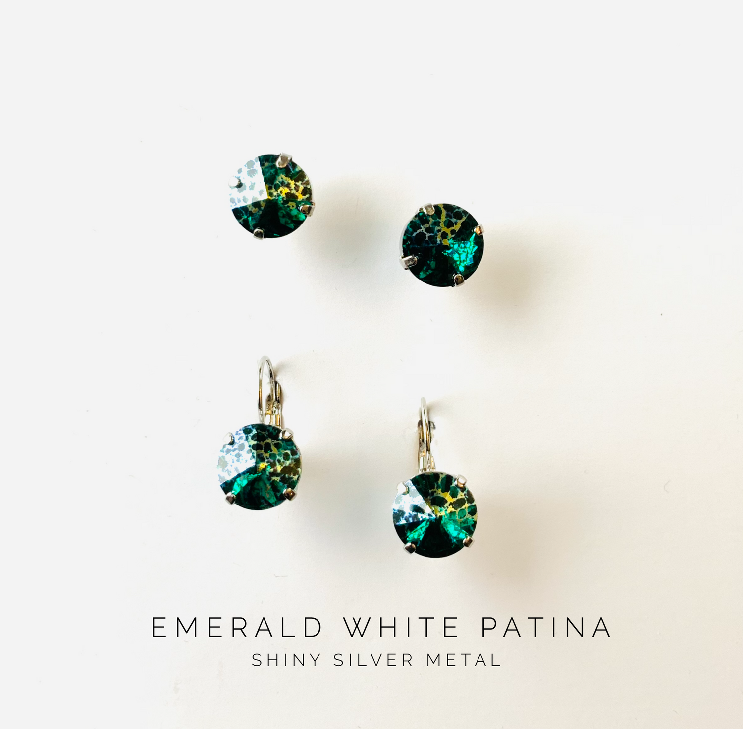 12mm Drop OR Post in Emerald White Patina