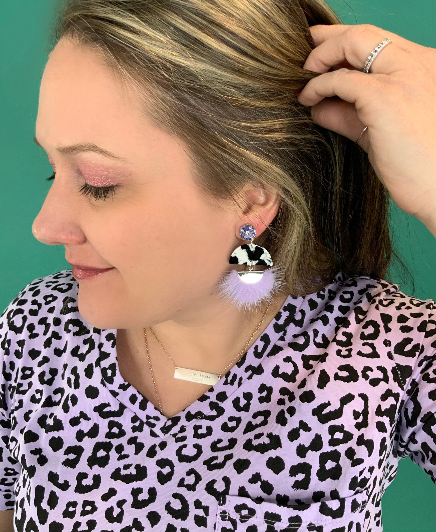 Purple Marble Faux Fur Earrings