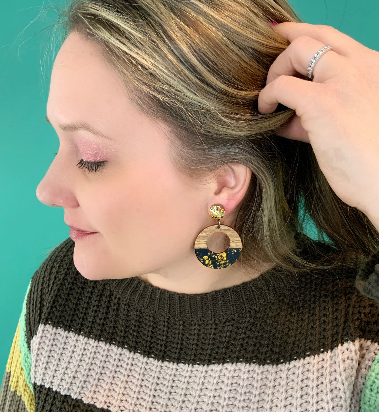 Gold Confetti Wood Drop Earring