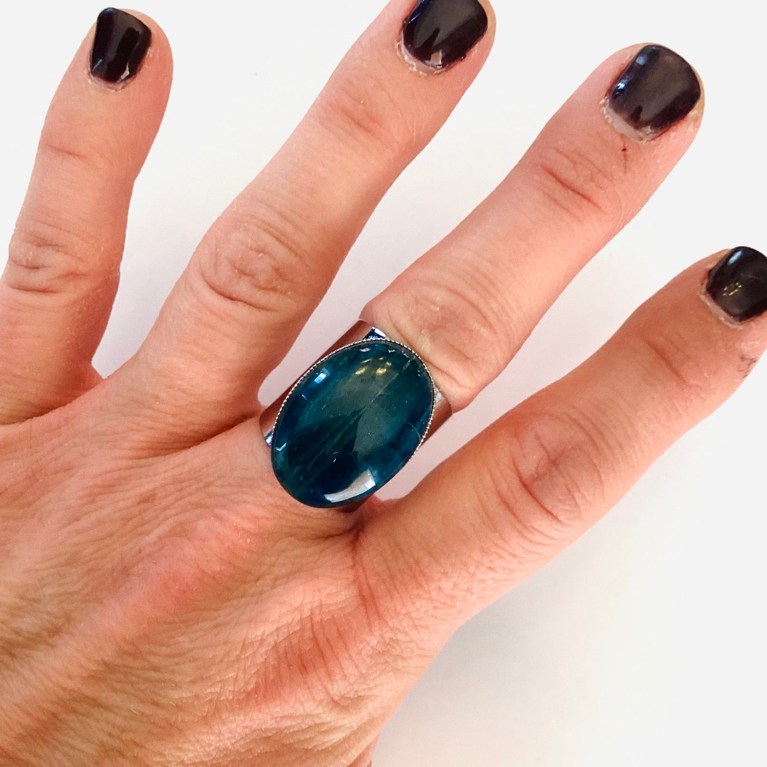 Blue Apatite Oval Stone Ring - KaraMarie
