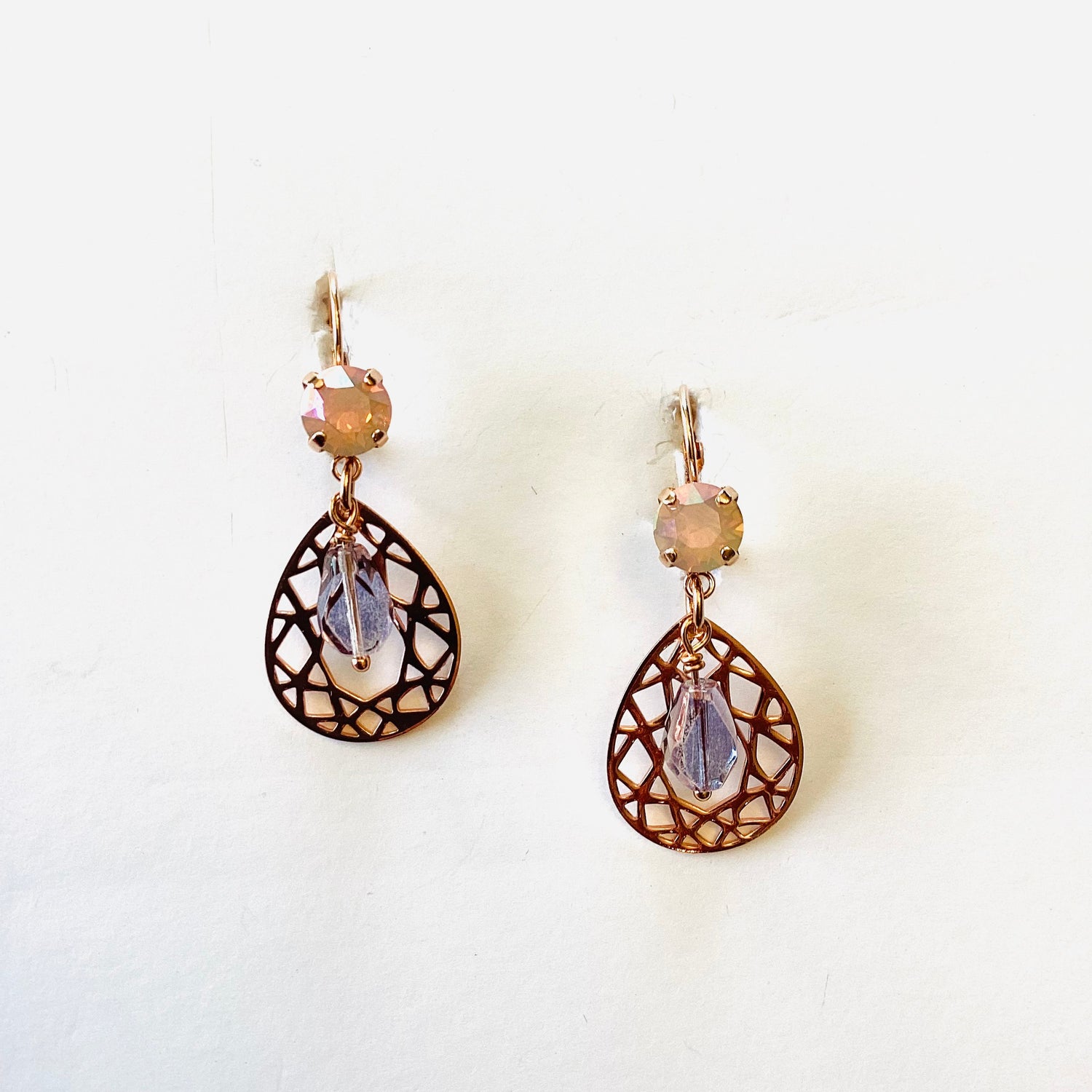 Geometric Pear Earrings in Rose Water Opal