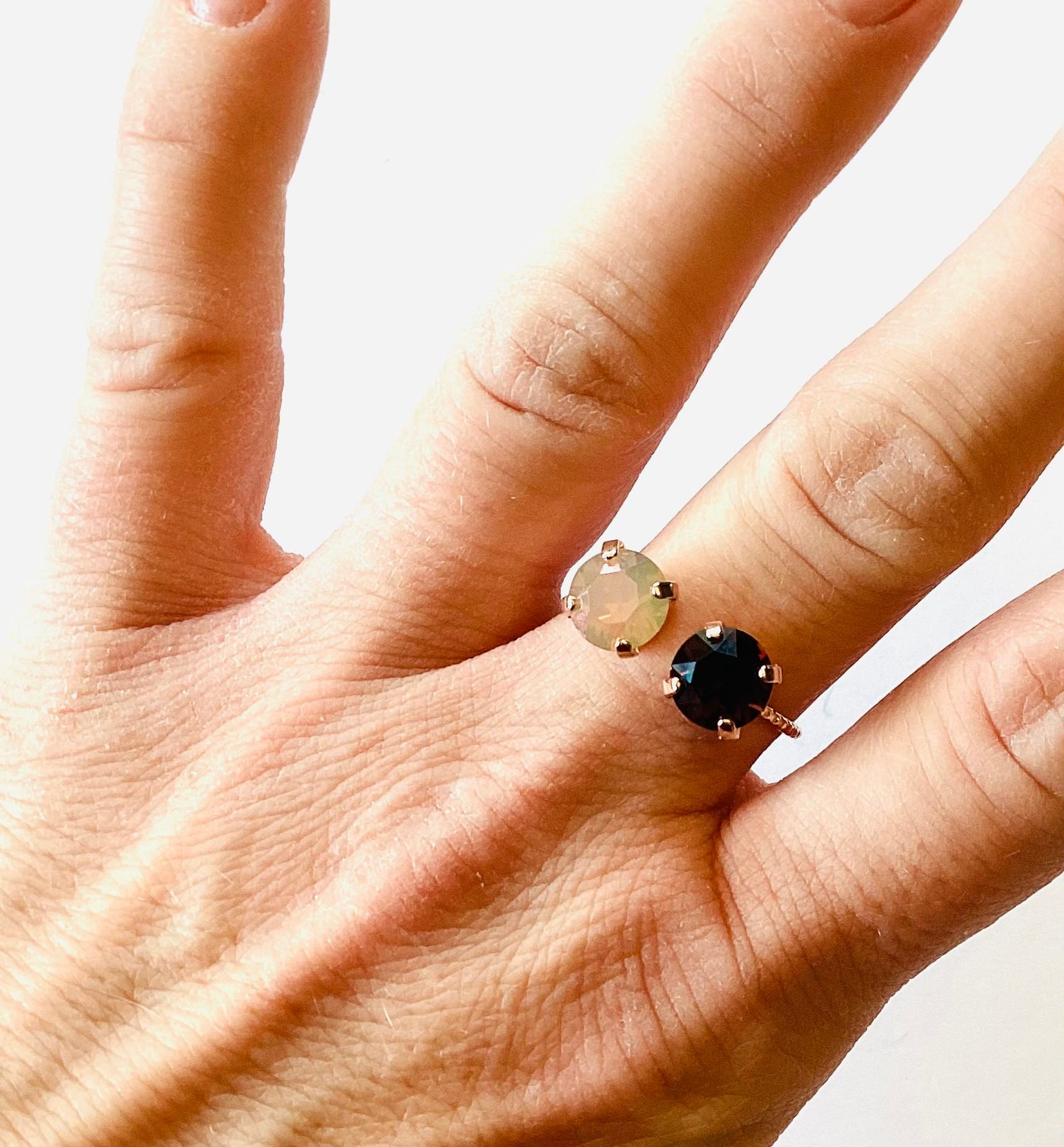 Double Open Top Ring in Rose Water Opal + Amethyst Volcano