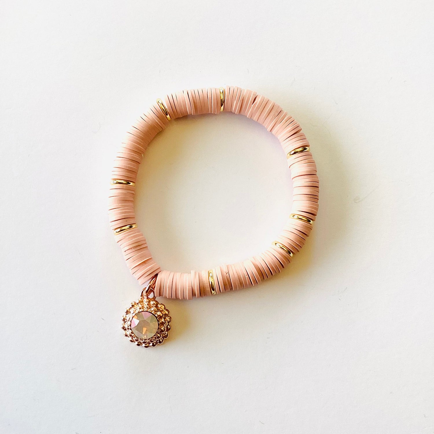 Nude Heishi Stretch Bracelet with Charm - KaraMarie