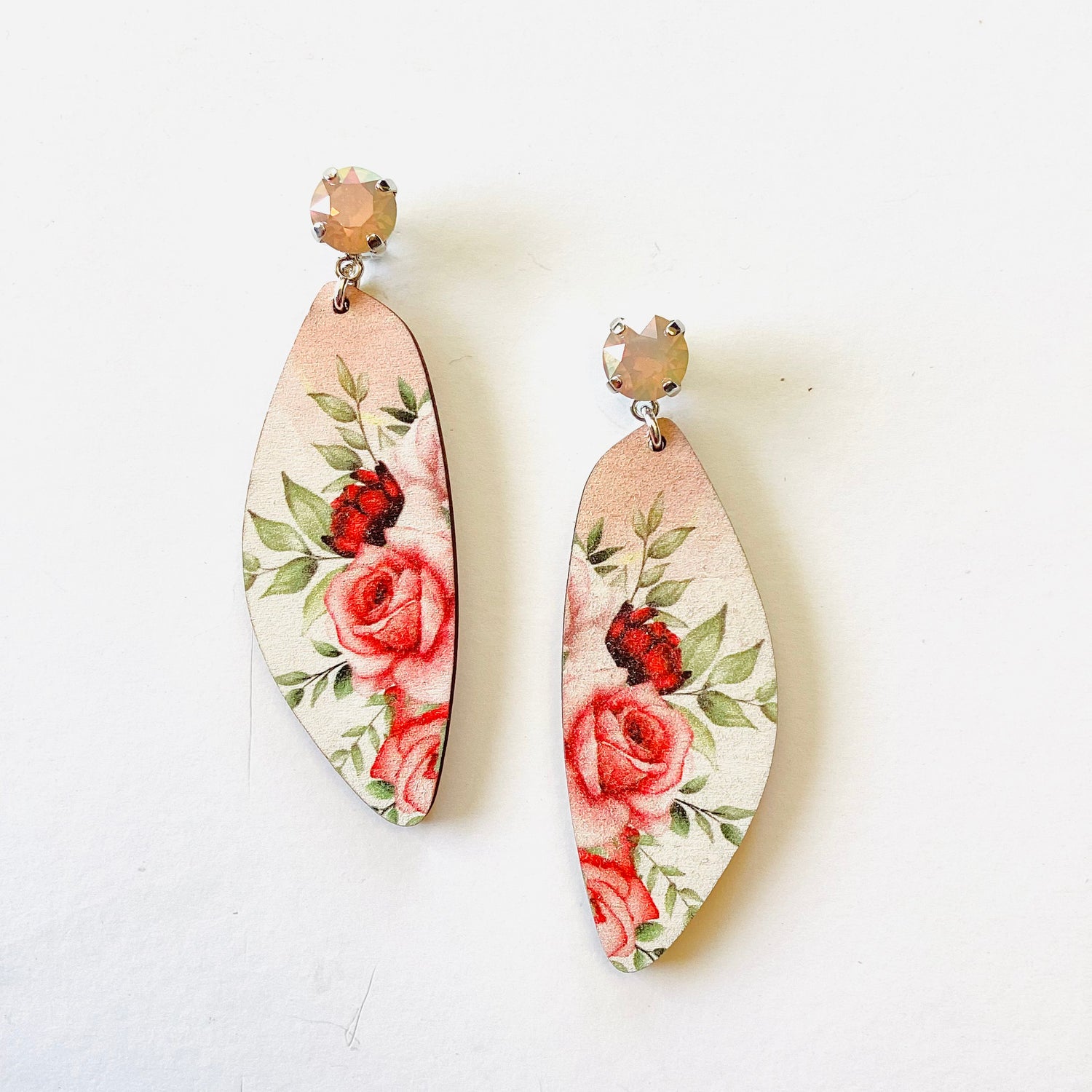 Rose Wood Earrings in Rose Water Opal