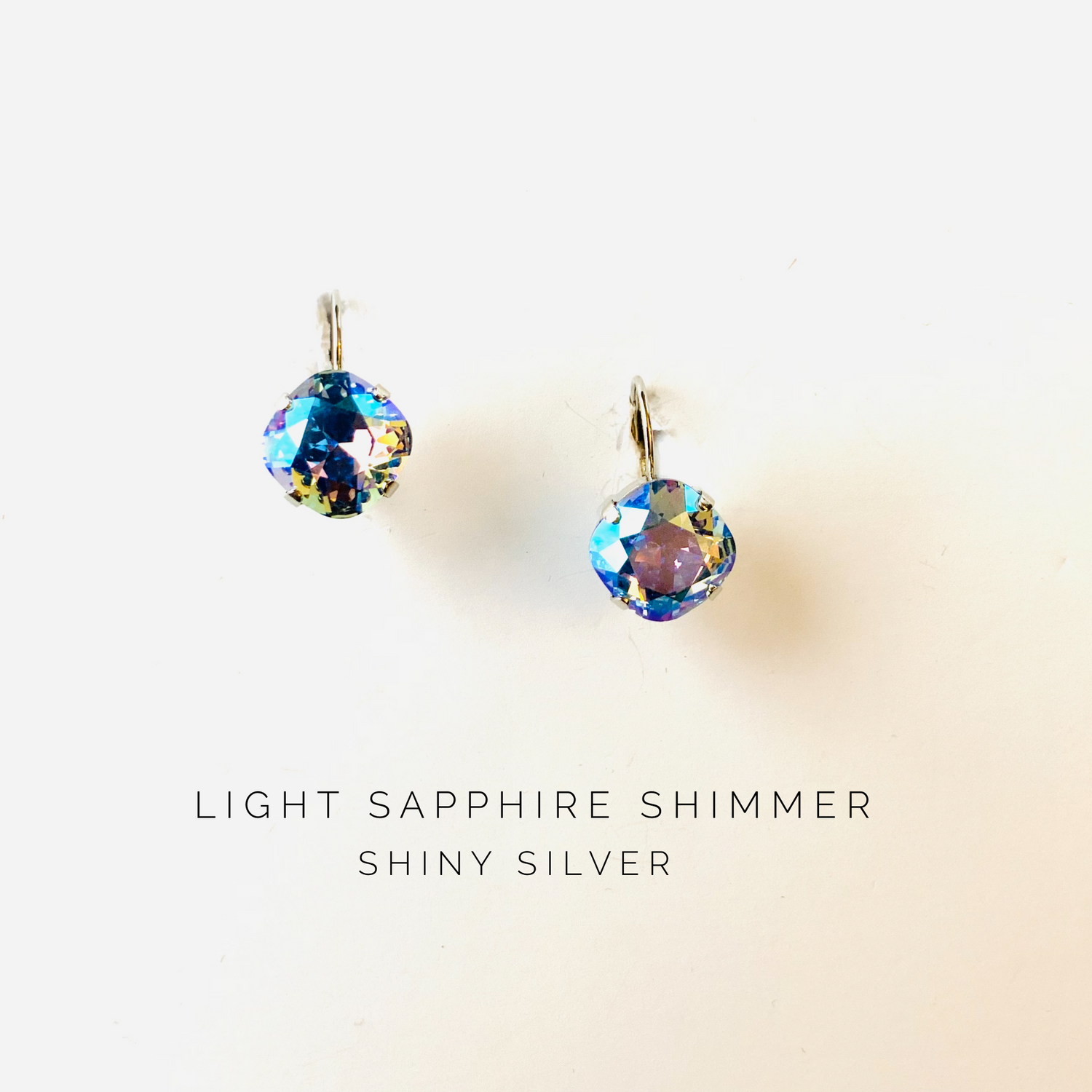 12mm Square Cushion Drop Earring in Light Sapphire Shimmer