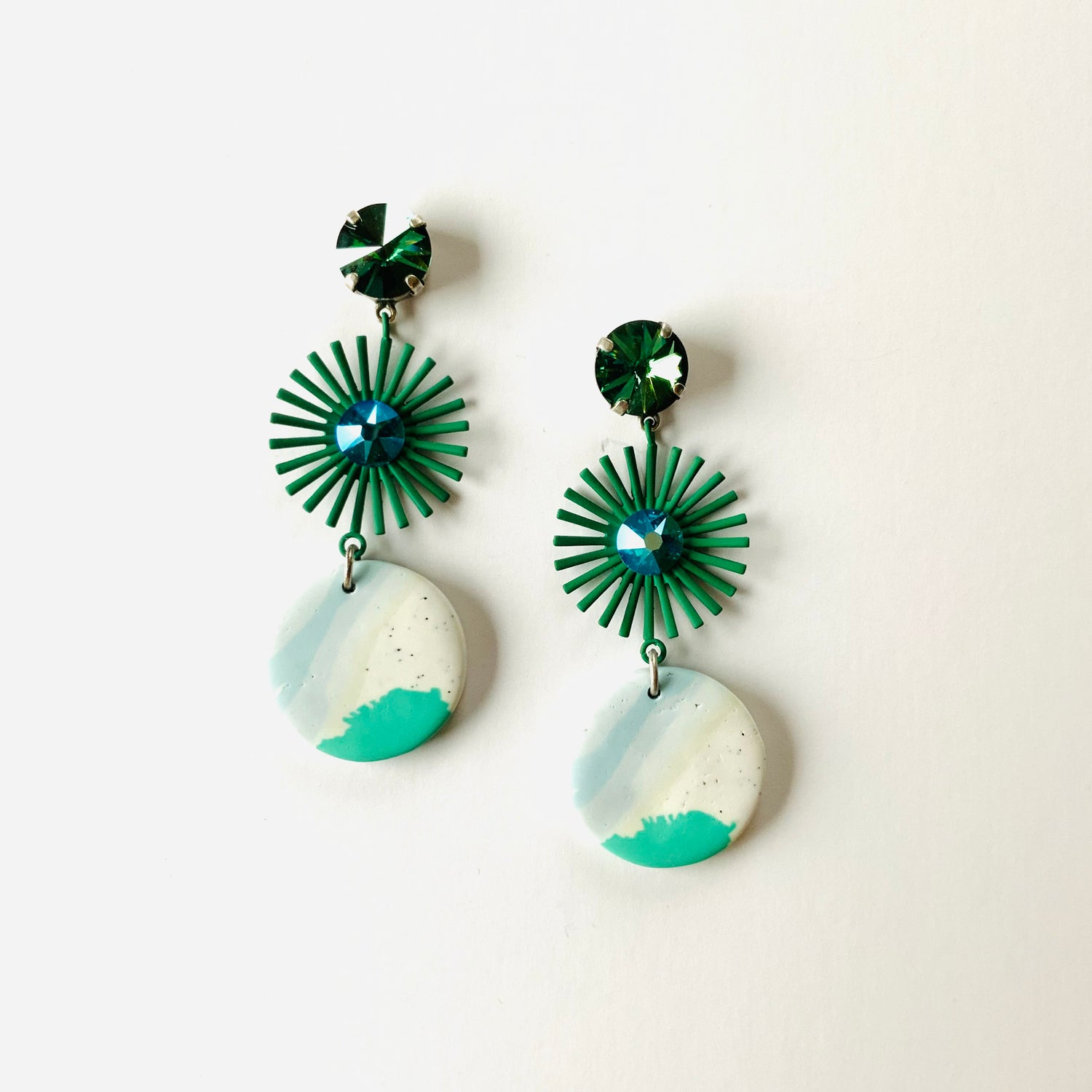 Minty Waves Sunburst Earrings