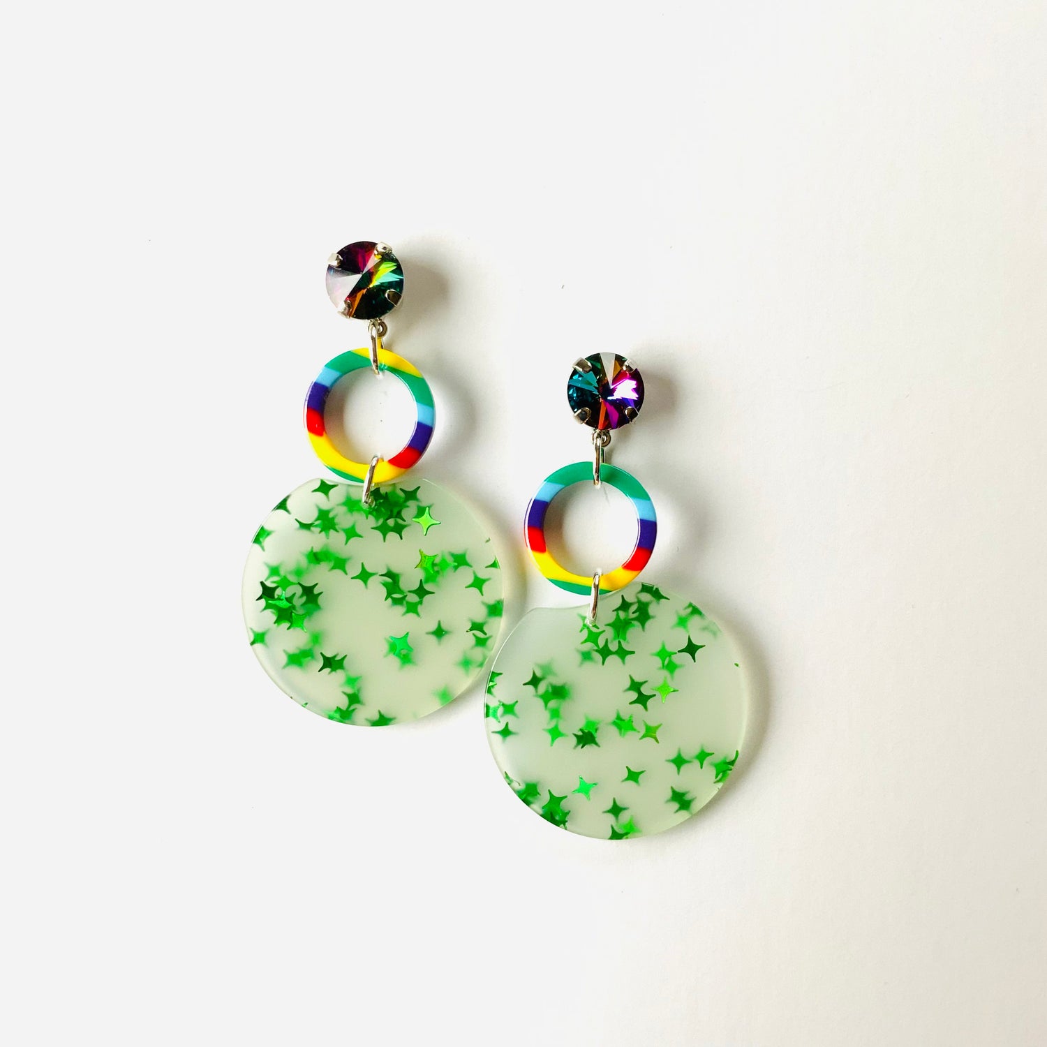 Green Star Rainbow Earrings