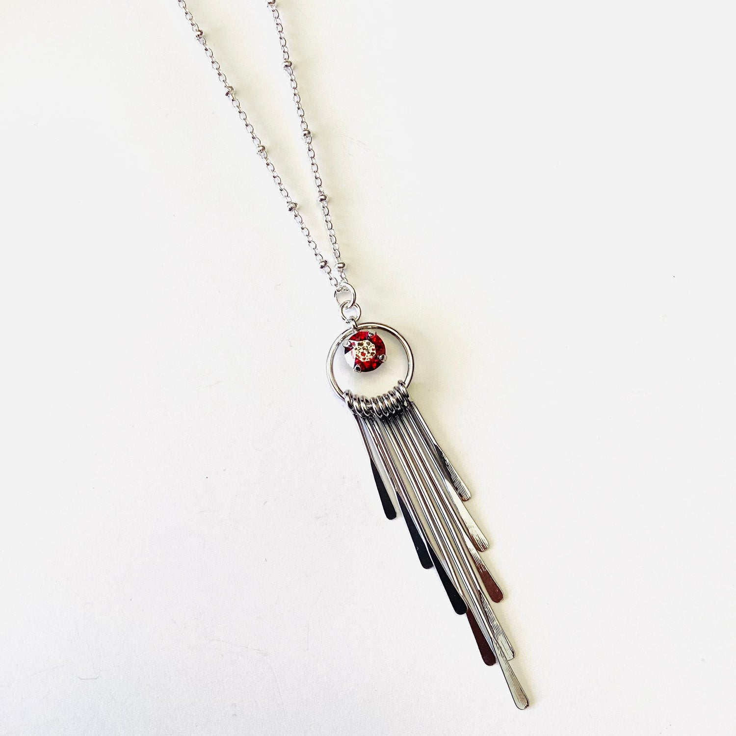 Long Metal Fringe Necklace in Scarlet Silver Patina