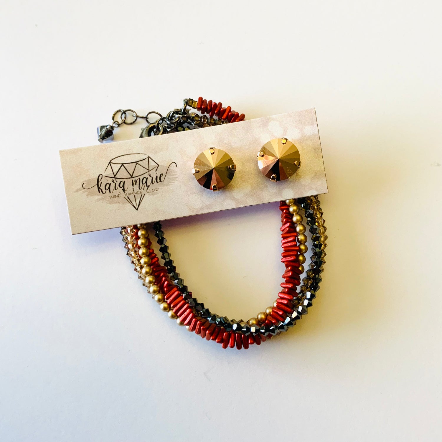 Multiple Beaded Strand Bracelet + Earring Set 