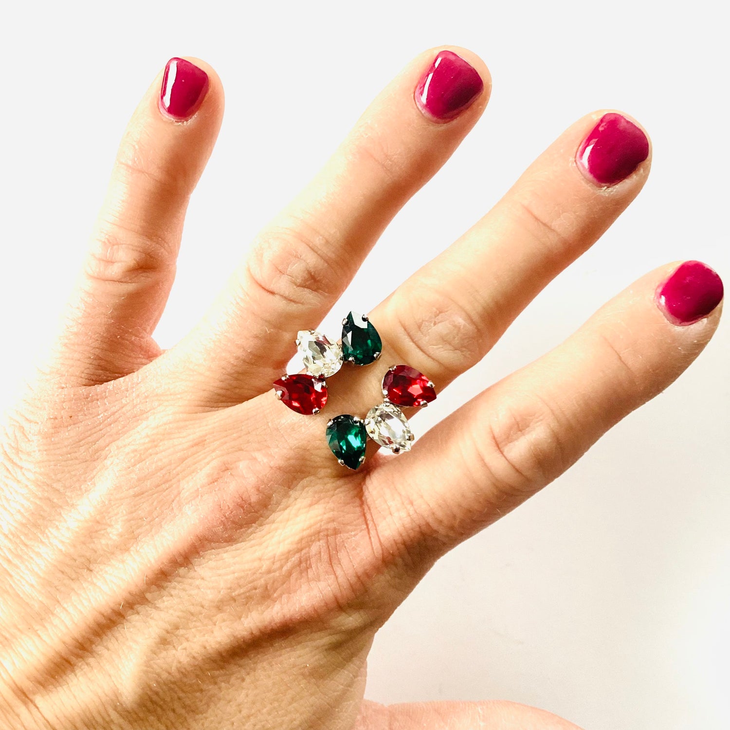 Pear Waterfall Ring in Holiday Hues