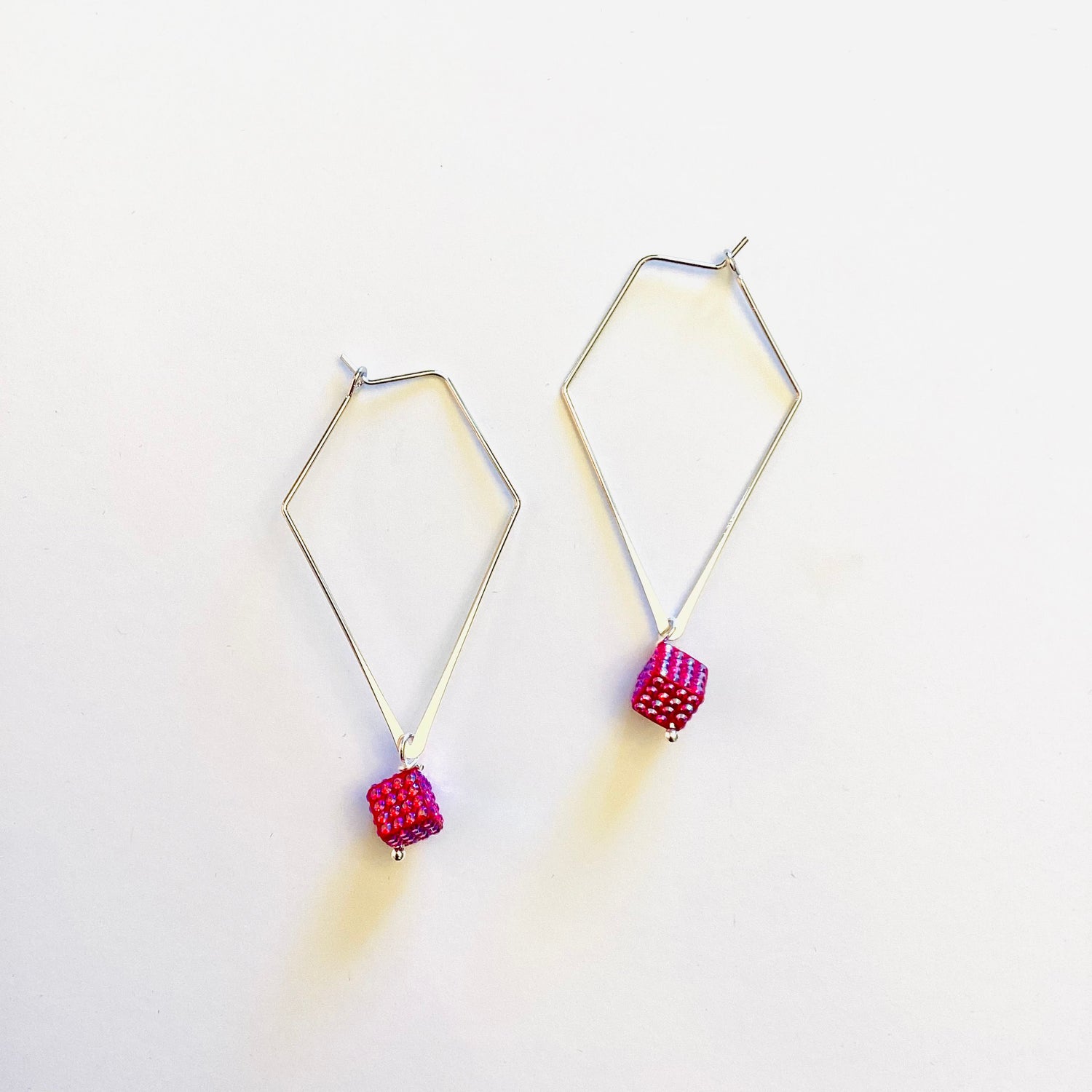 Diamond Dice Hoop Earrings in Light Siam AB