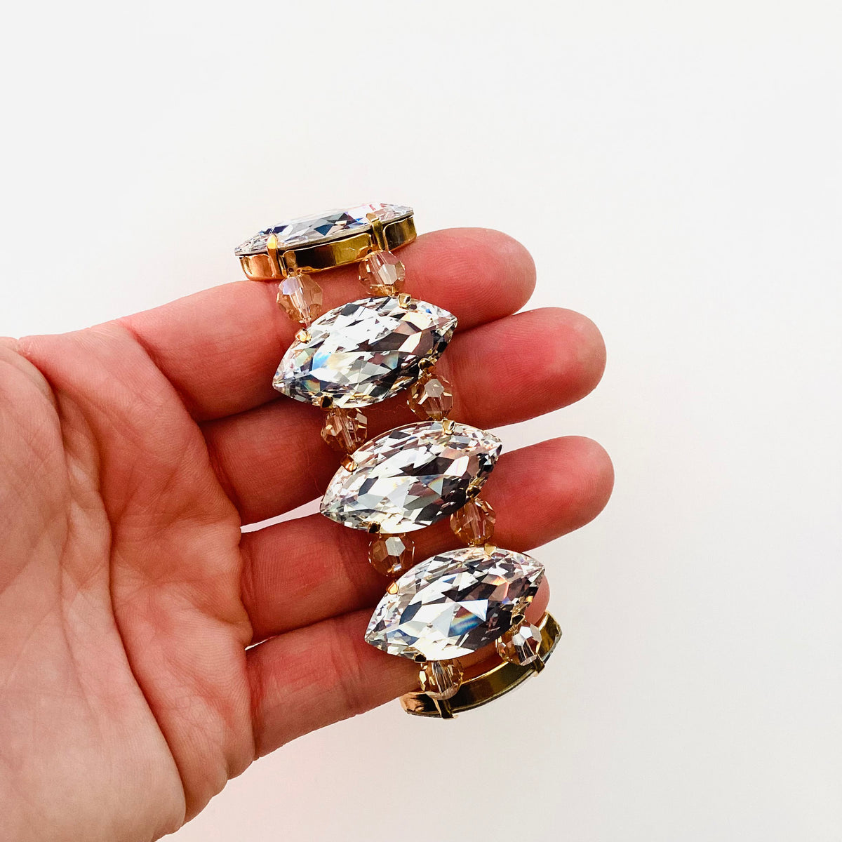Statement Navette Bracelet in Crystal/Gold - KaraMarie