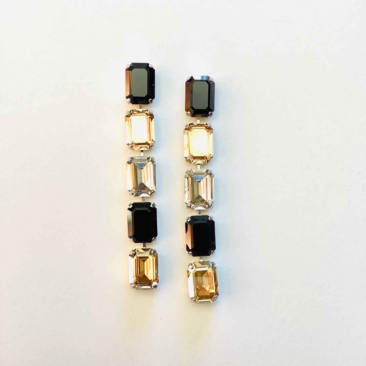 Rectangle Statement Earrings in Jet/Golden Shadow/Silver Shade