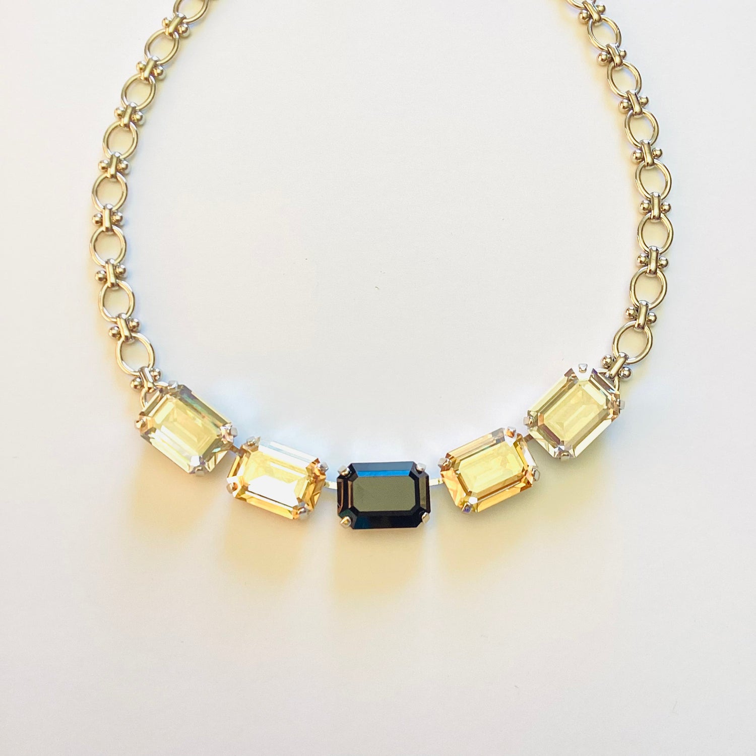 Rectangle Statement Necklace in Jet/Golden Shadow/Silver Shade