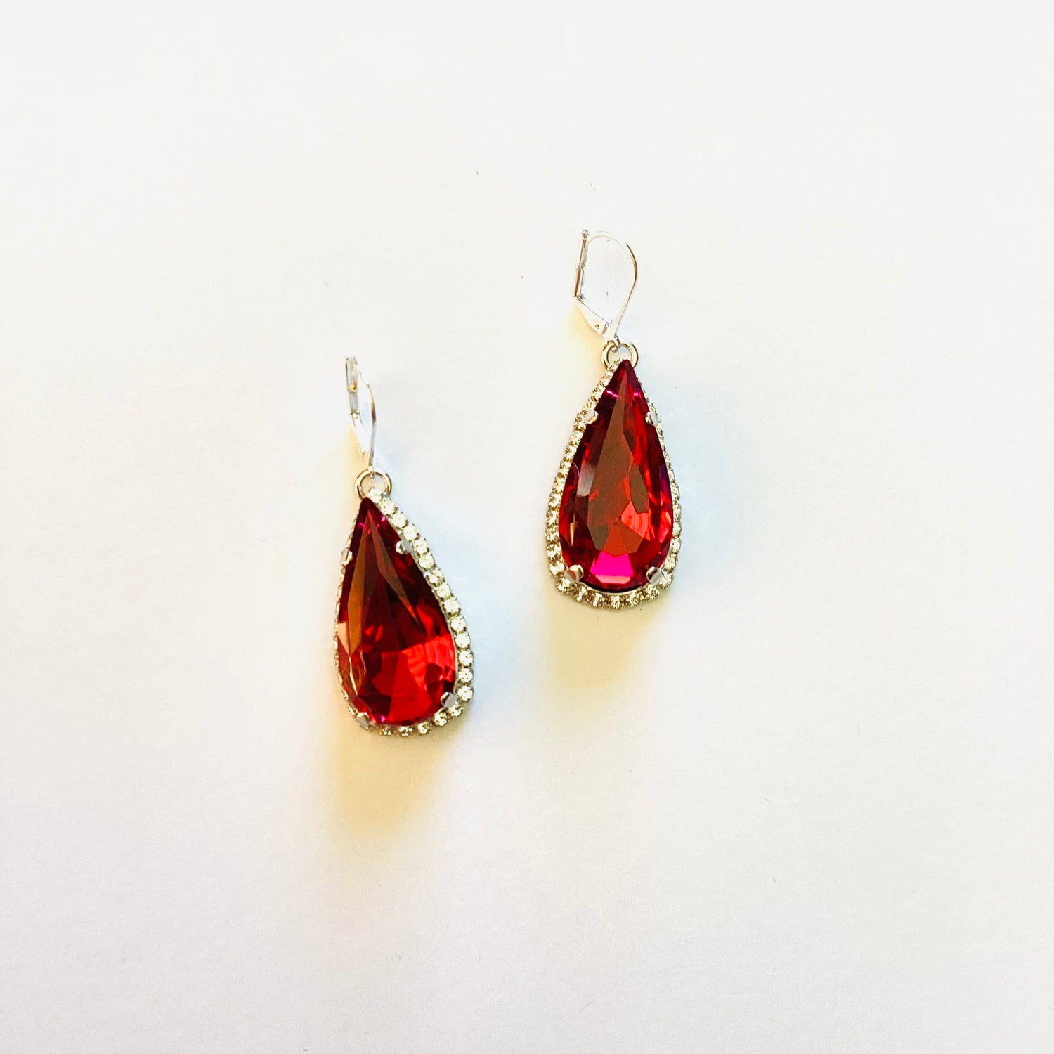 Long Daisy Teardrop Earrings in Scarlet