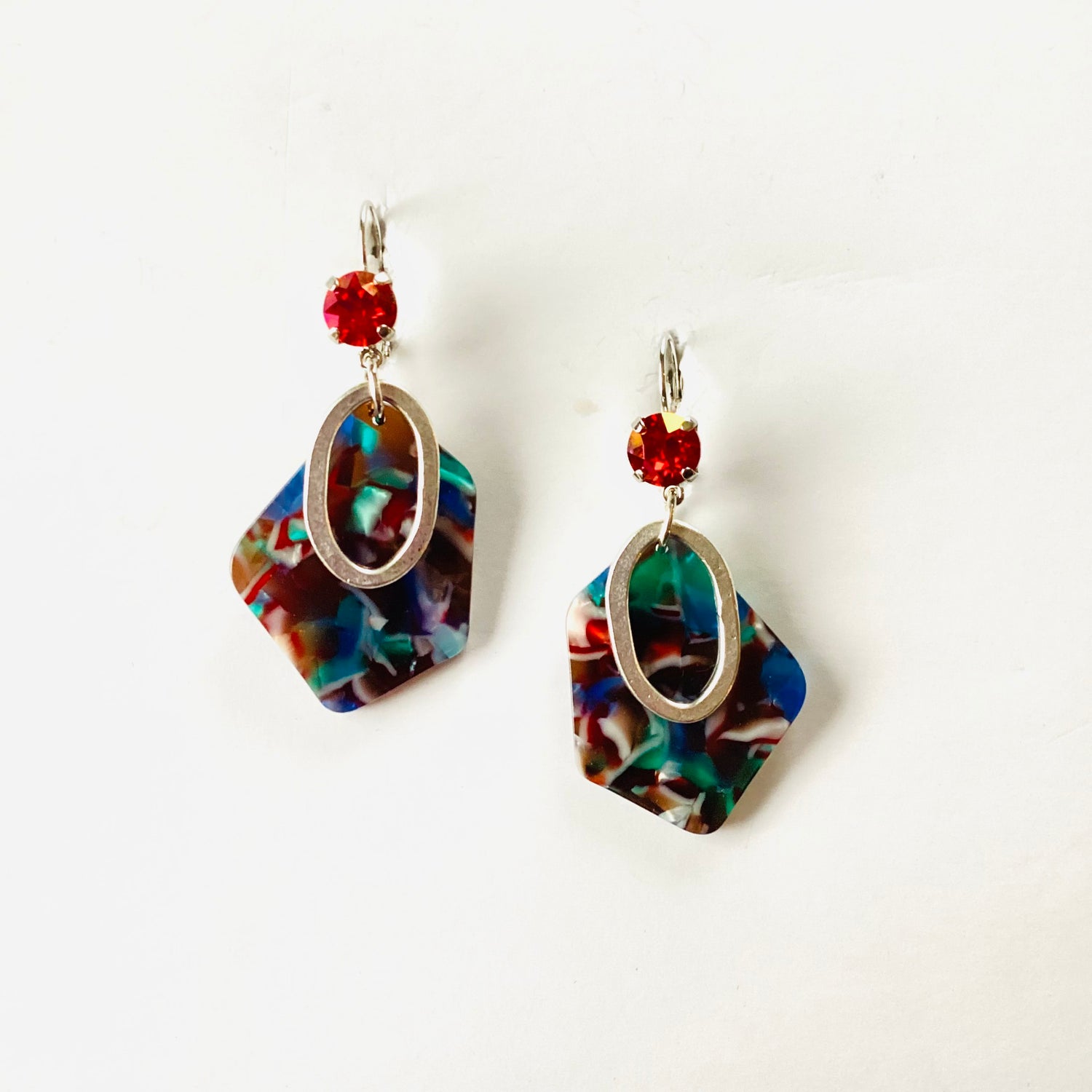 Red Stained Glass Drop Earrings in Light Siam Lemon