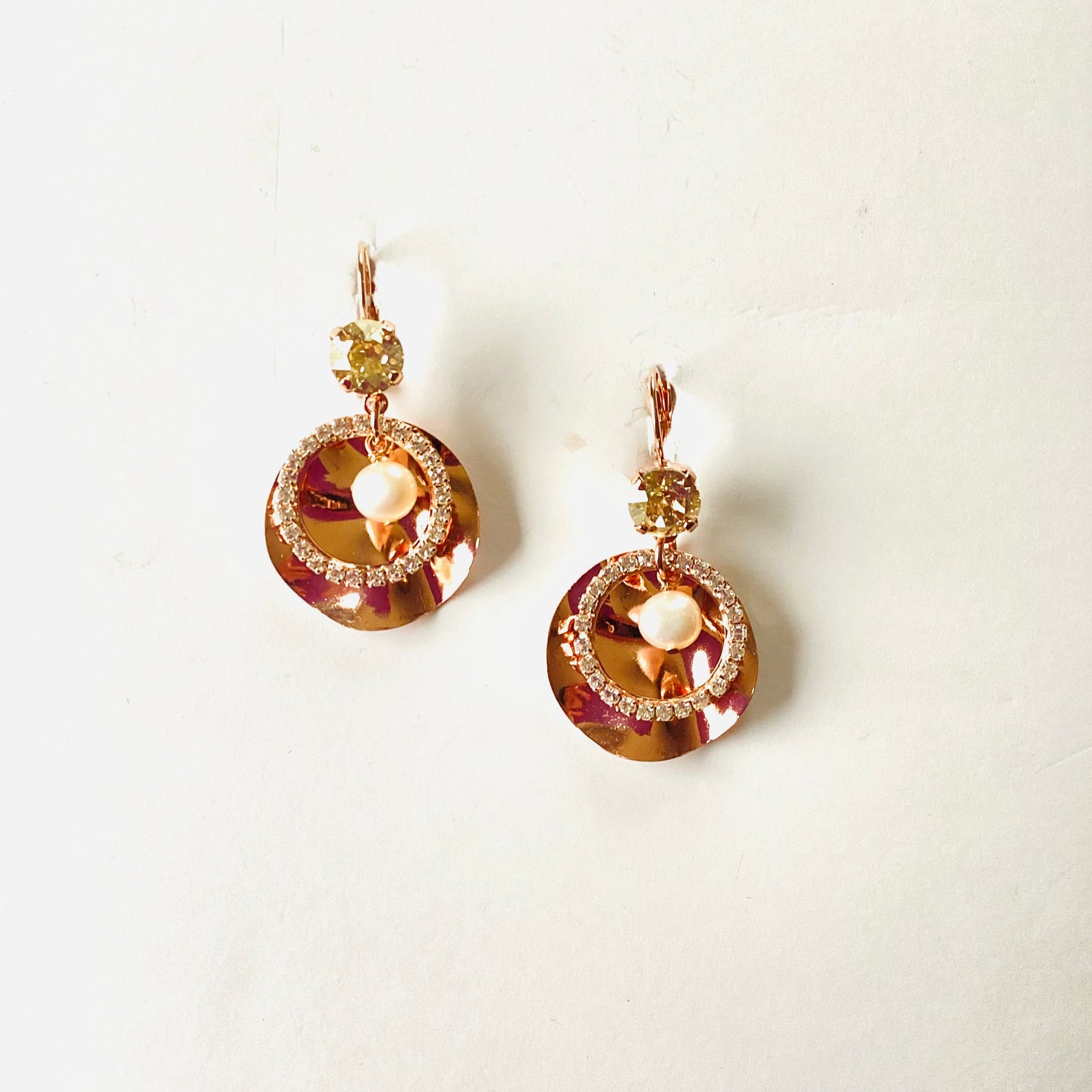 Rose Gold Crushed Metal Earrings in Champagne