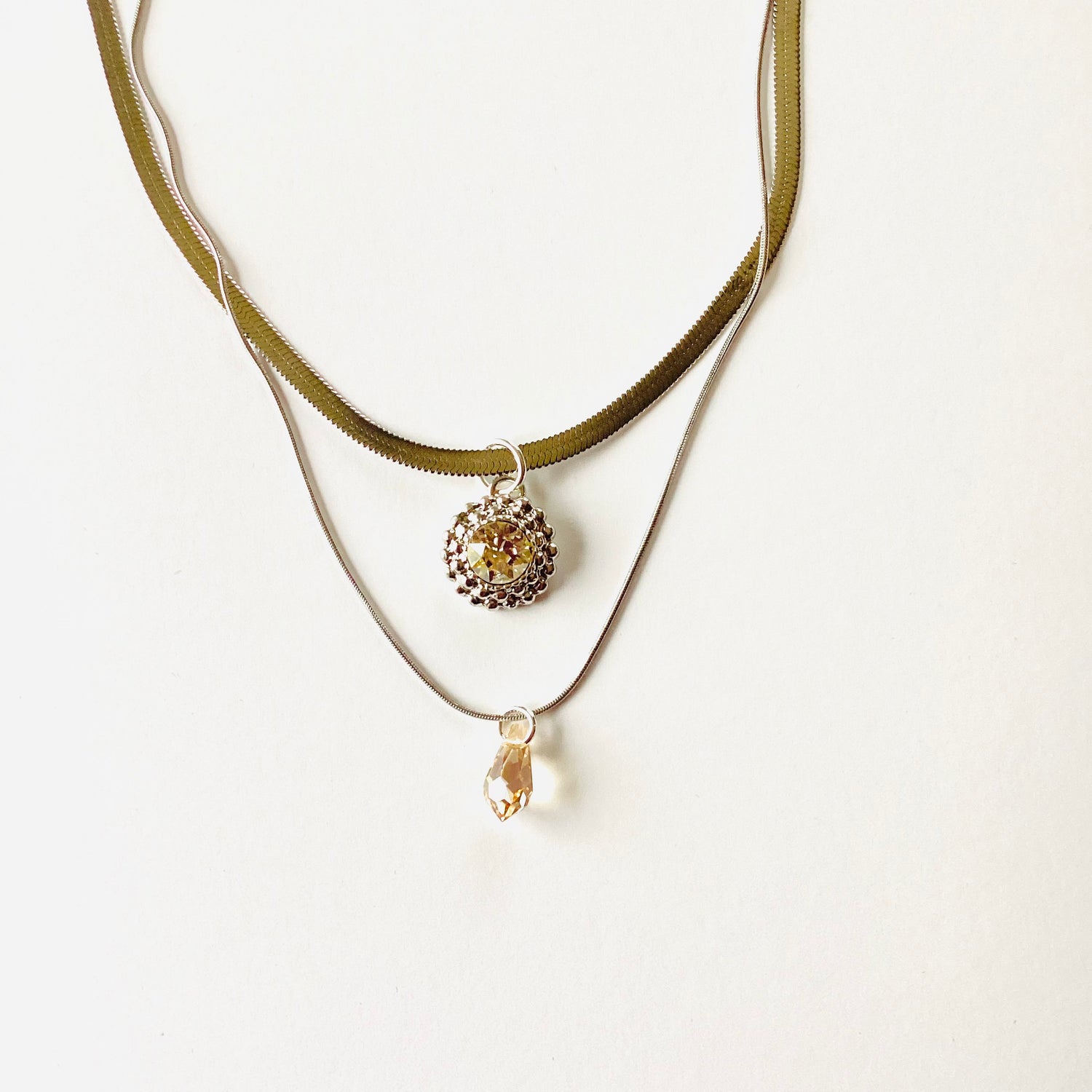 Polka Dot Charm Double Strand Necklace in Champagne - KaraMarie