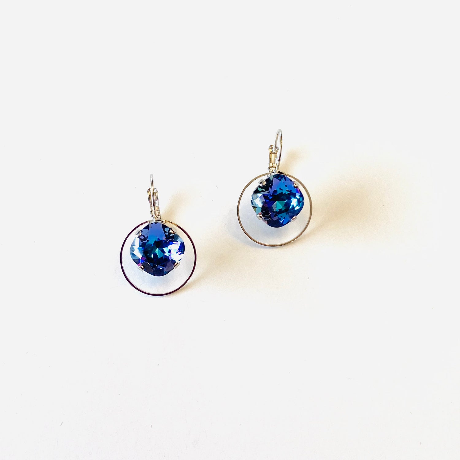12mm Square Cushion Cut Loppy Earrings in Aqua Vitrail Light