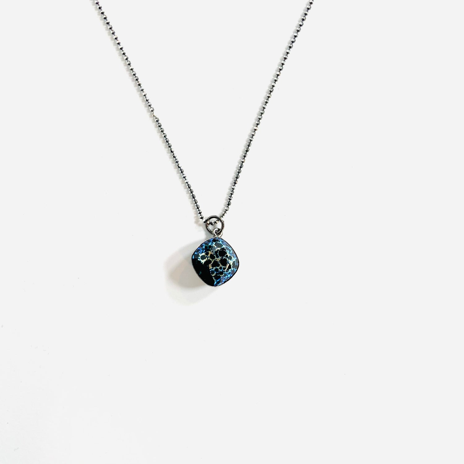 12mm Square Cushion Necklace in Jet AB Patina